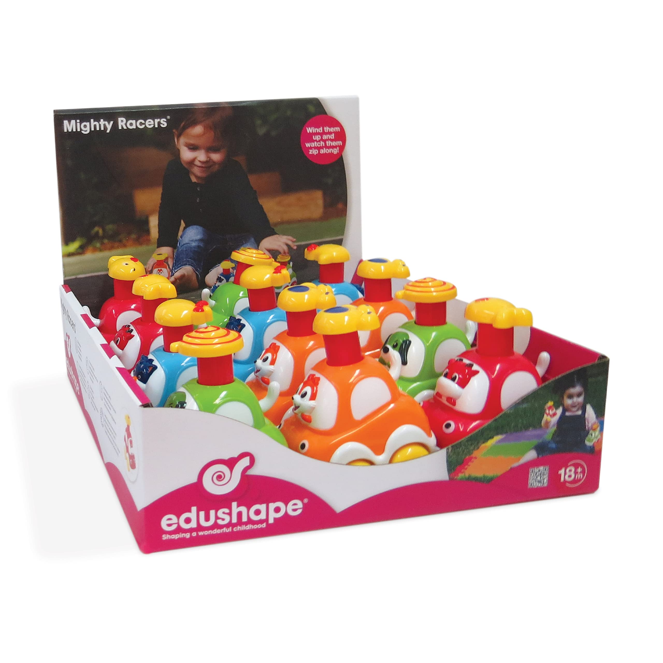 Edushape Mighty Racers Wind-Up Toy Cars Set - 12 STEM Learning Vehicles for Toddlers 18+ Months | Develops Creativity & Motor Skills | Perfect for Playtime, Birthday Gifts & Early Childhood Education