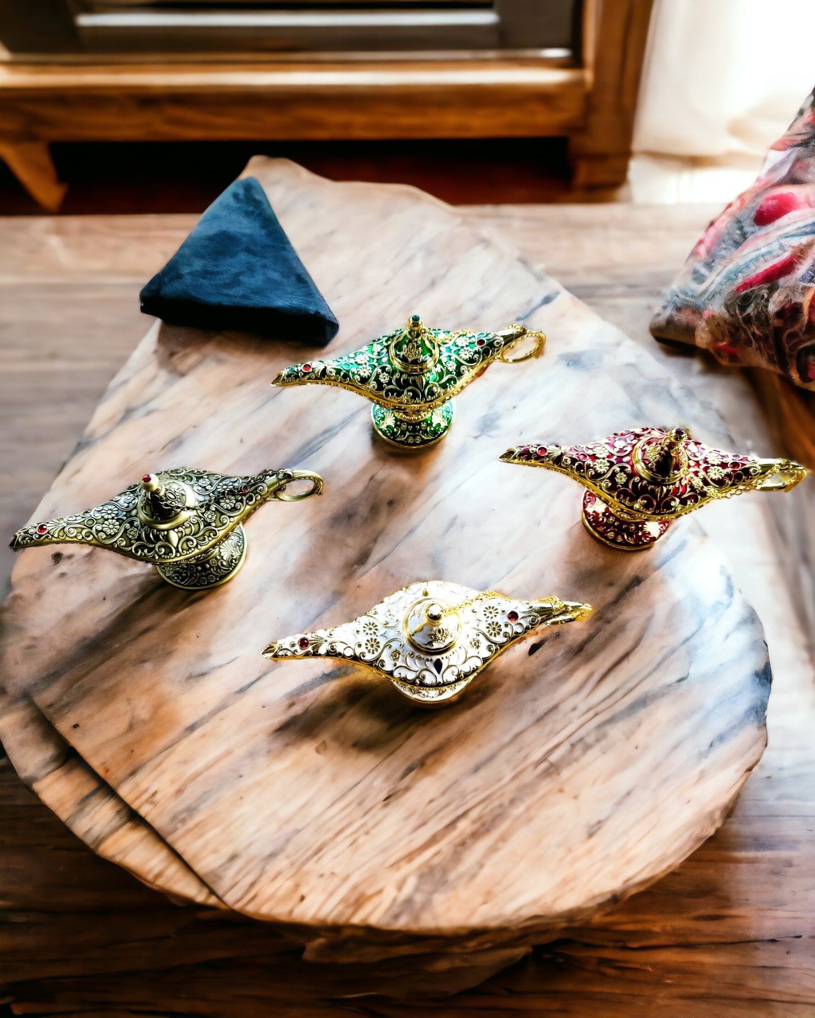 Custom Engraved Magic Aladdin Lamp - Burgundy & Gold Finish | Perfect for Home Decor, Arabian Nights Theme Parties & Unique Gift Ideas