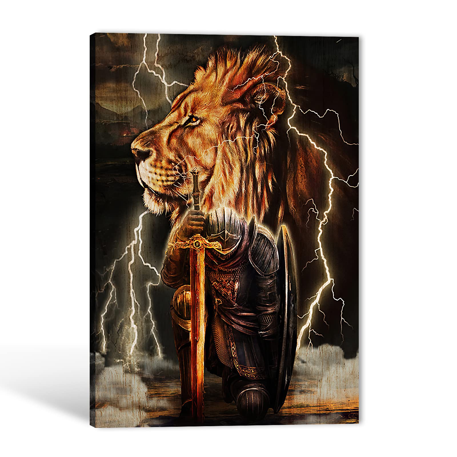 Lion Canvas Wall Art - Brown Lion Head Painting for Men's Room & Office Decor - 24x36 Inches - Perfect for Living Room, Bedroom, or Man Cave Wall Decor