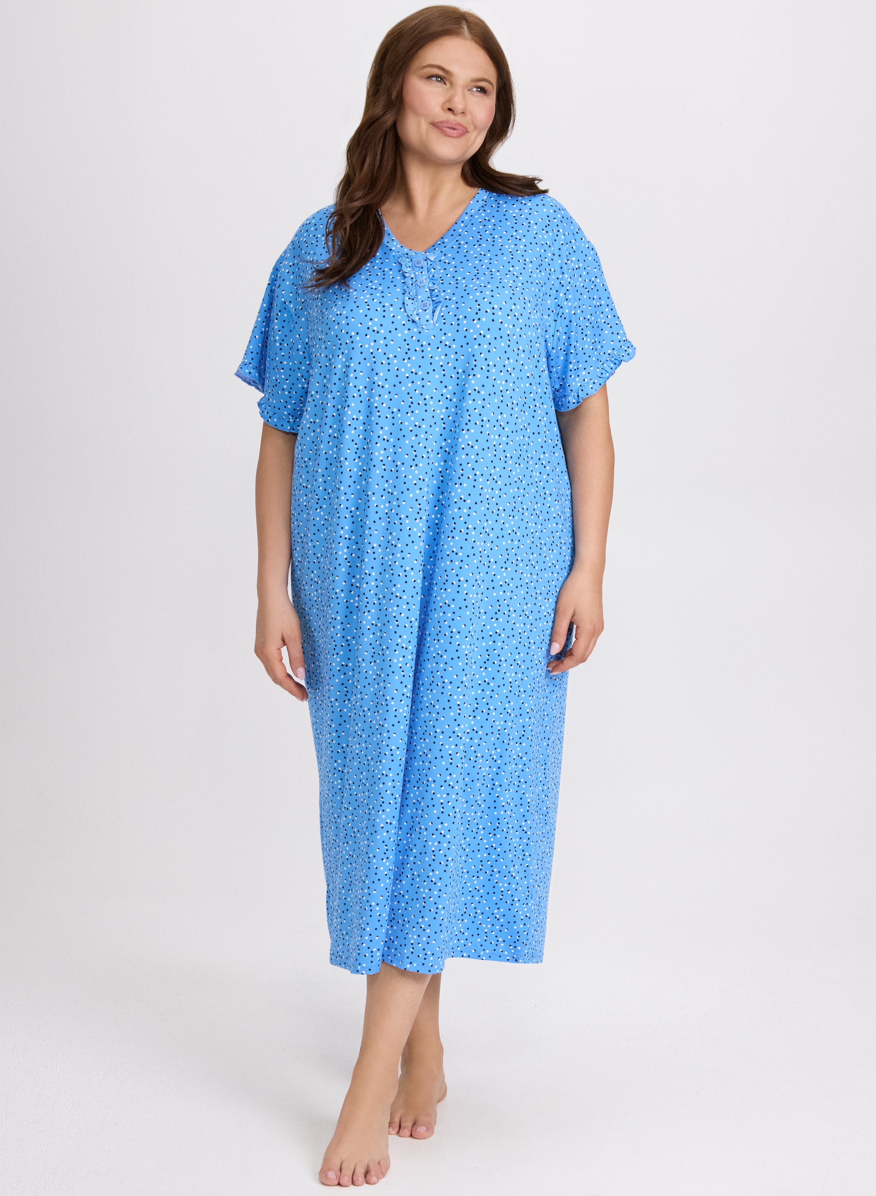 Dot Print Nightgown - Soft & Comfortable Sleepwear for Women - Perfect for Relaxing at Home or Cozy Nights