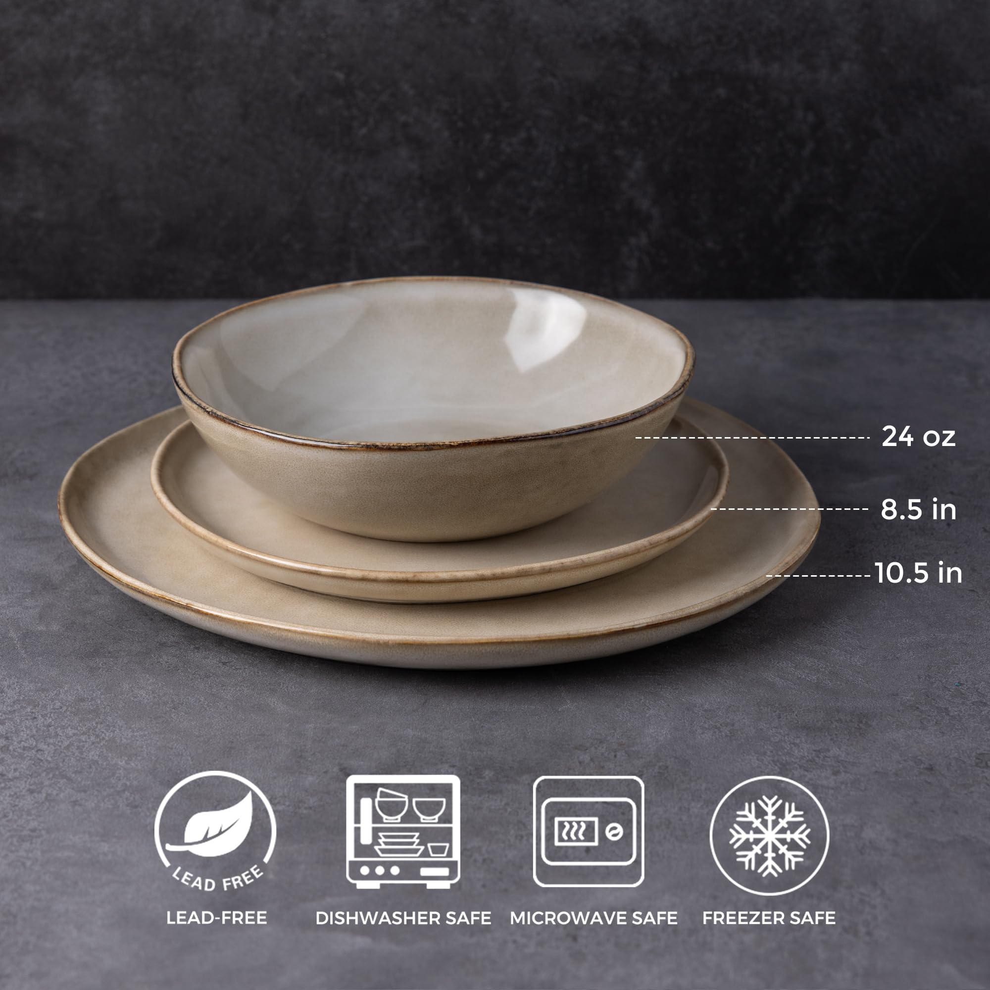 AmorArc 18-Piece Ceramic Dinnerware Set - Handmade Reactive Glaze Plates & Bowls, Chip & Crack Resistant | Dishwasher & Microwave Safe | Service for 6 | Perfect for Family Dinners, Restaurants & Special Occasions
