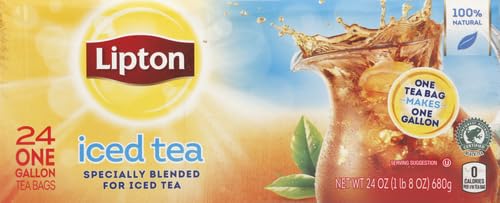 Lipton Unsweetened Iced Tea Bags - 24 Count | Gallon-Sized Brew | Zero Calories | Refreshing & Healthy | Perfect for Summer, Picnics & Family Gatherings