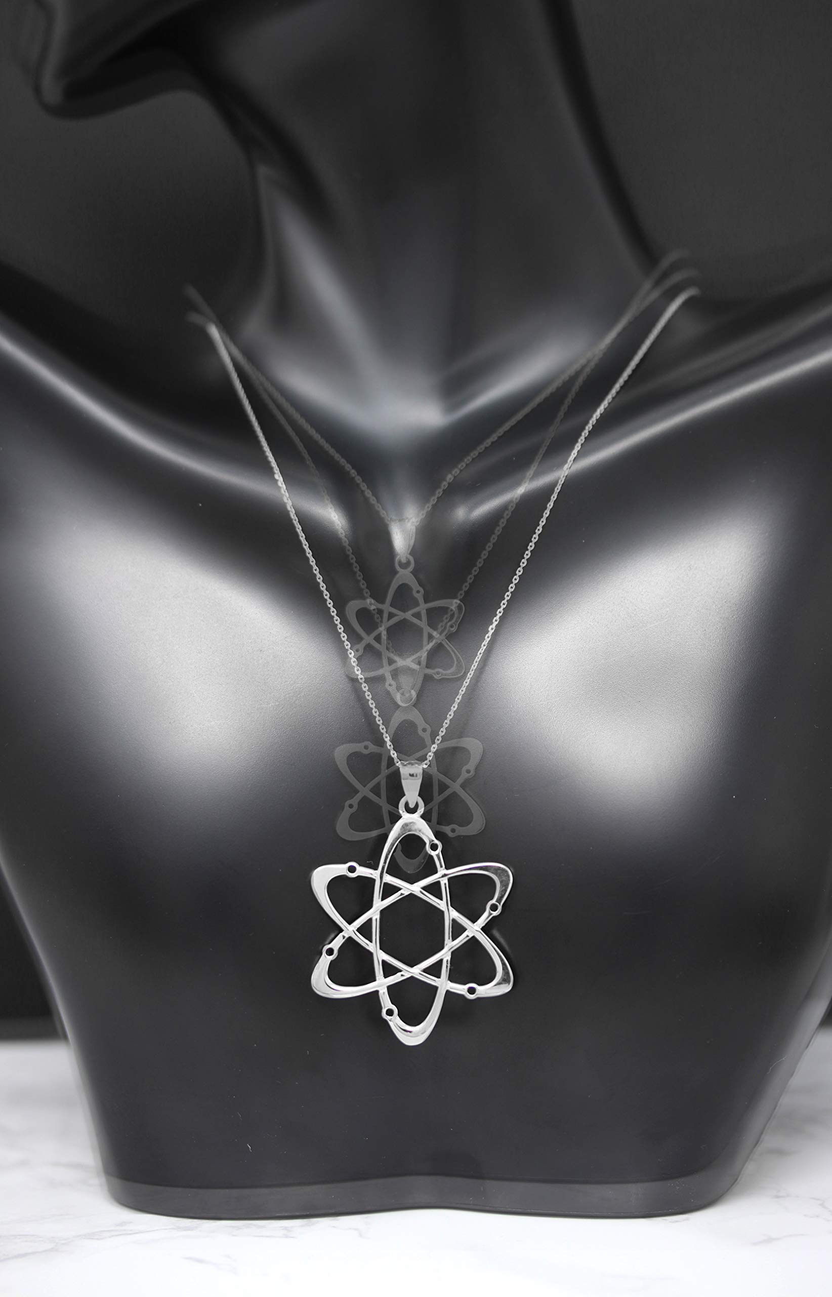 Sterling Silver Carbon Atom Science Reversible Charm Pendant Necklace for Chemistry Lovers - Unique Science Jewelry Gift for Students & Teachers