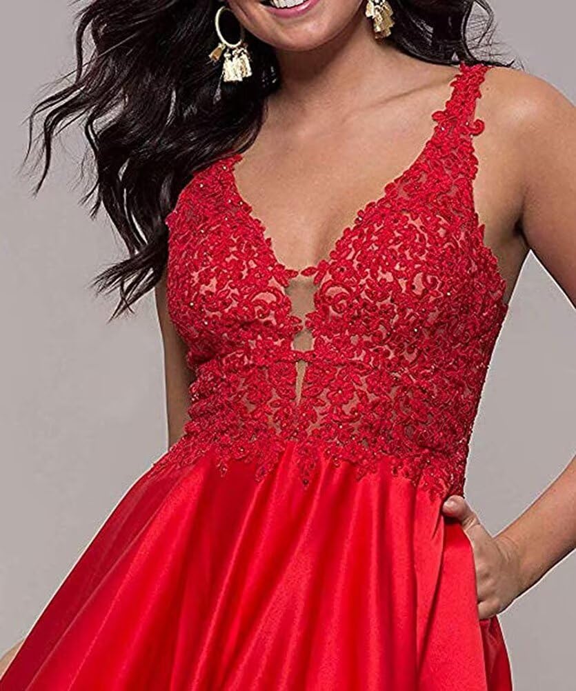 Elegant Long Prom Dress for Women - Lace Appliques Evening Gown with Lace-Up Back, Satin Bridesmaid Dress for Formal Parties, Weddings & Special Occasions