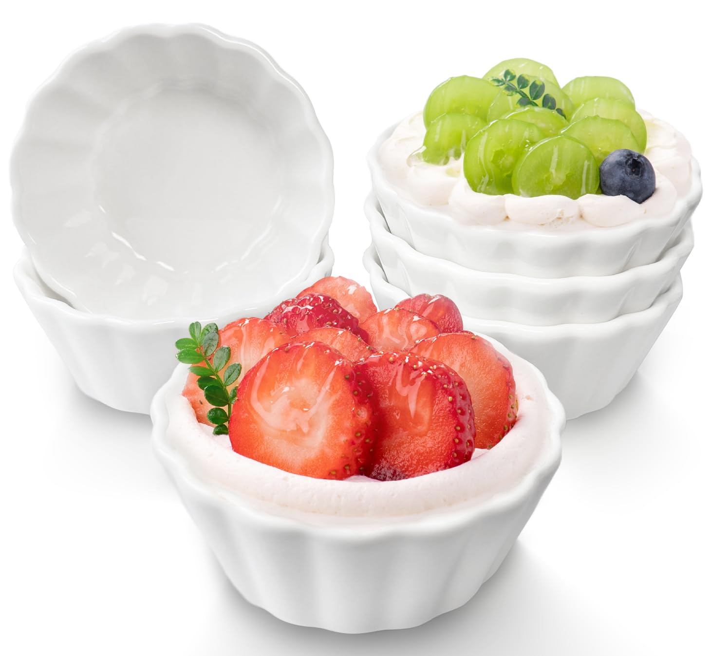 6-Piece 4 oz Porcelain Ramekins Set - Oven Safe Baking Dishes for Souffle, Custard, Creme Brulee - Perfect for Desserts, Snacks & Meal Prep - White