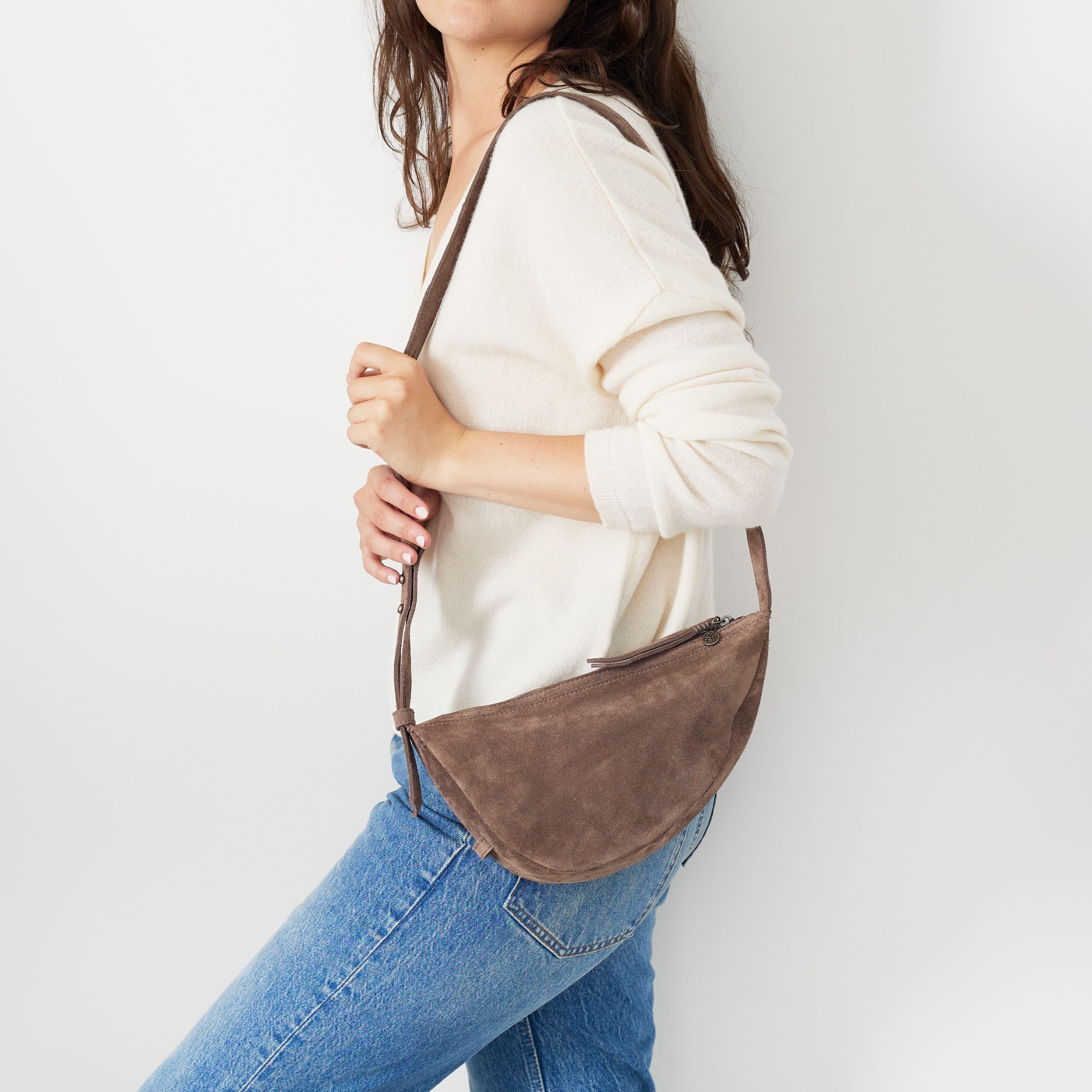 Premium Leather & Mushroom Suede Tess Sling Bag - Stylish Crossbody Purse for Women, Perfect for Work, Travel & Everyday Use