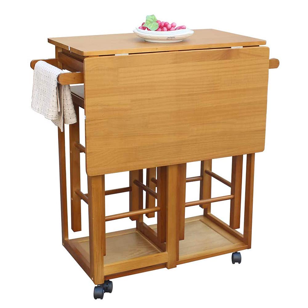 3 Piece Dining Table Set with 2 Stools - Compact Kitchen Table for Small Spaces - Removable Rolling Pub Bar Table with 2 Drawers - Brown - Perfect for Apartments, Dorms & Small Kitchens - Space Saving Dining Solution