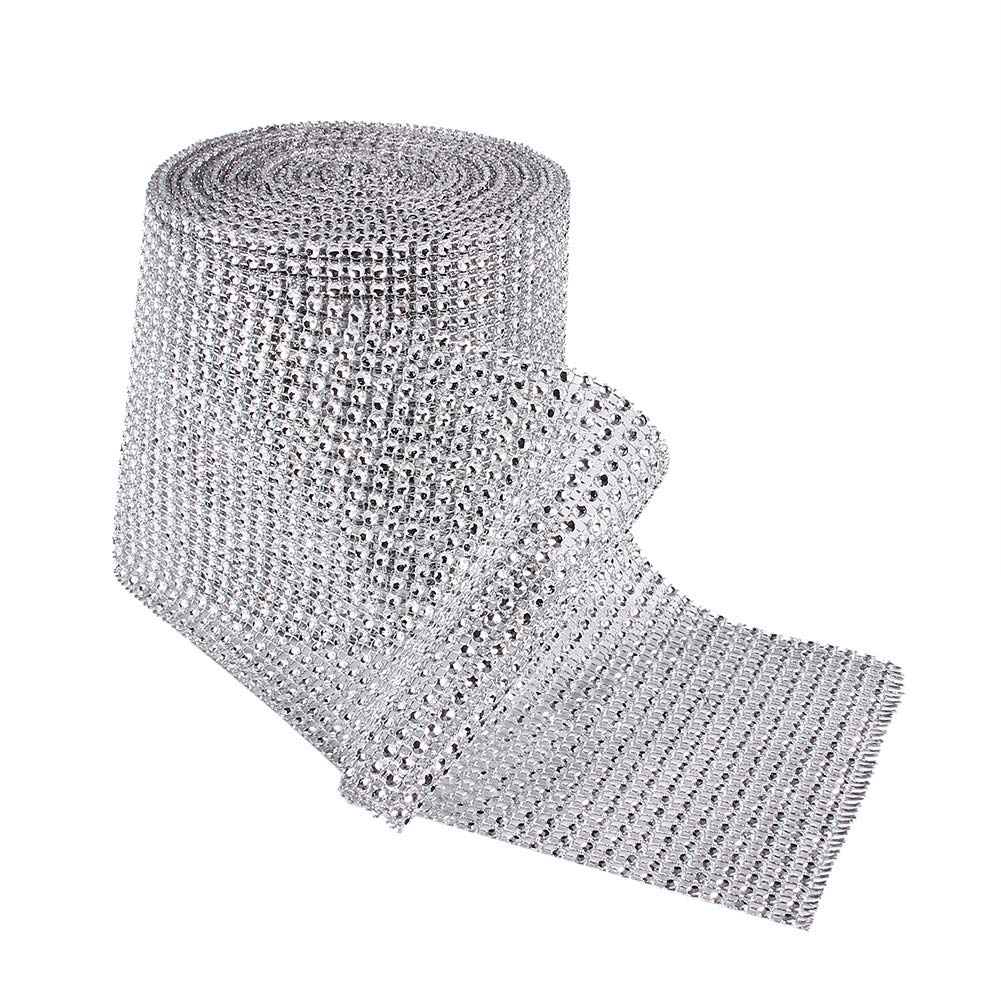 Sparkling Silver Rhinestone Mesh Ribbon - 10 Yards x 24 Rows for Wedding Cake Decor, Birthday Party, Baby Shower & Event Decoration | Elegant Wrapping & Gift Packaging Ribbon