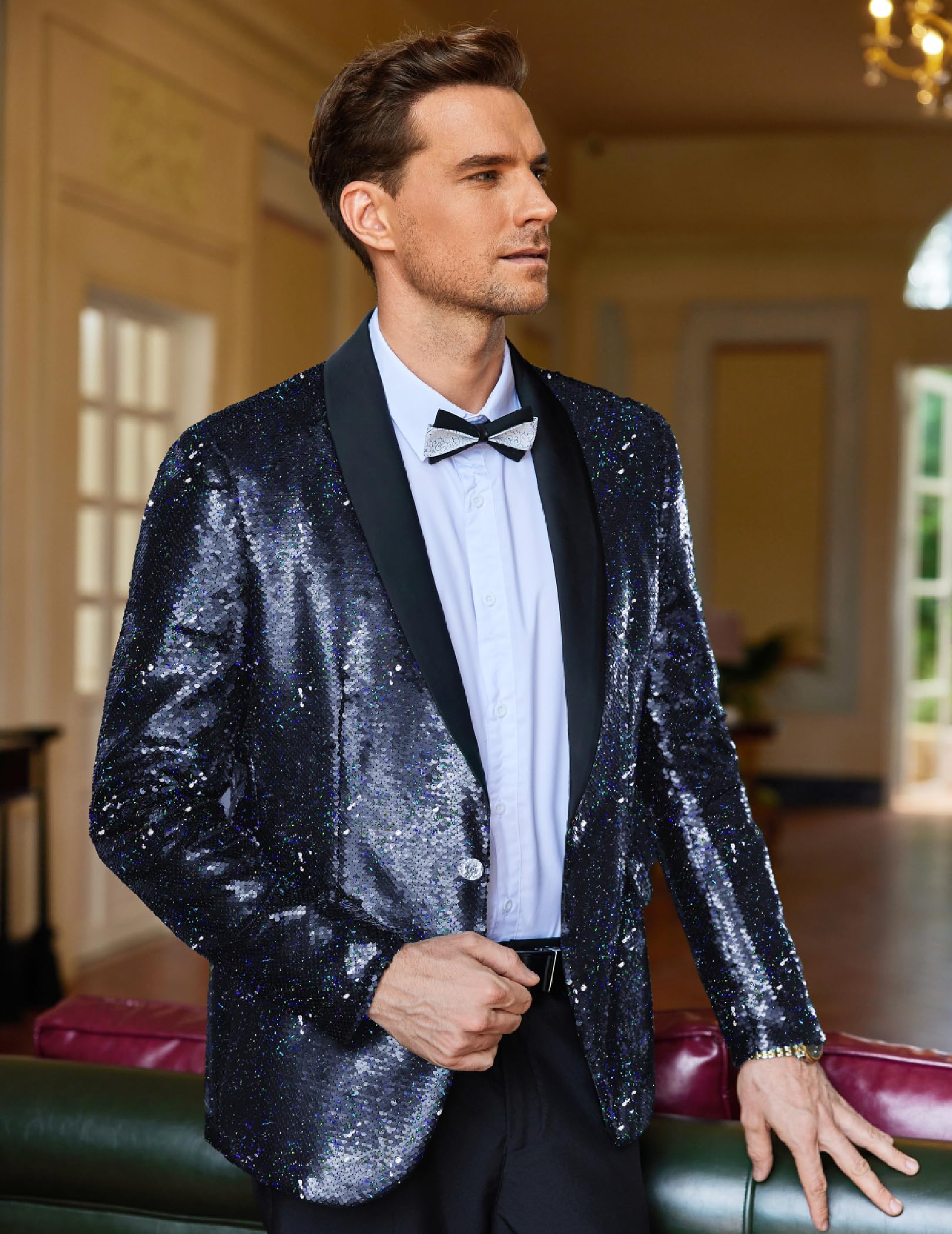COOFANDY Men's Sparkling Sequin Blazer Jacket - One Button Tuxedo Suit for Prom, Dinner Party & Special Occasions | Elegant Formal Wear for Weddings, Night Out & Evening Events