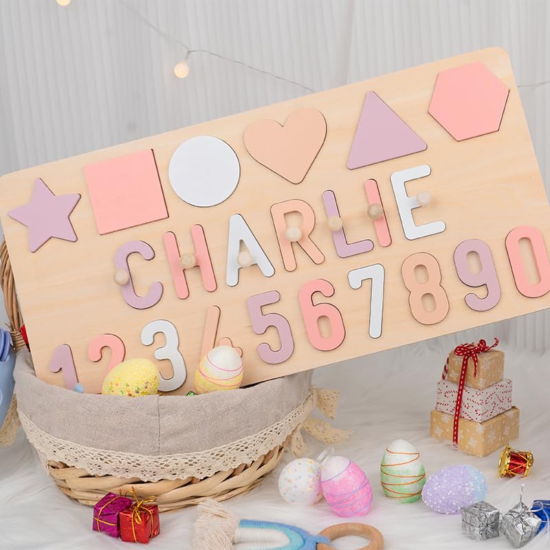 Custom Name Puzzle for Toddlers 1-3 Years - Personalized Wooden Learning Toy with Engraved Text | Easter Basket Stuffers, 1st Birthday Gift for Boys & Girls | Educational Baby Toy for Name Recognition & Early Learning - Perfect for Playtime, Nursery Decor & Holiday Gifting