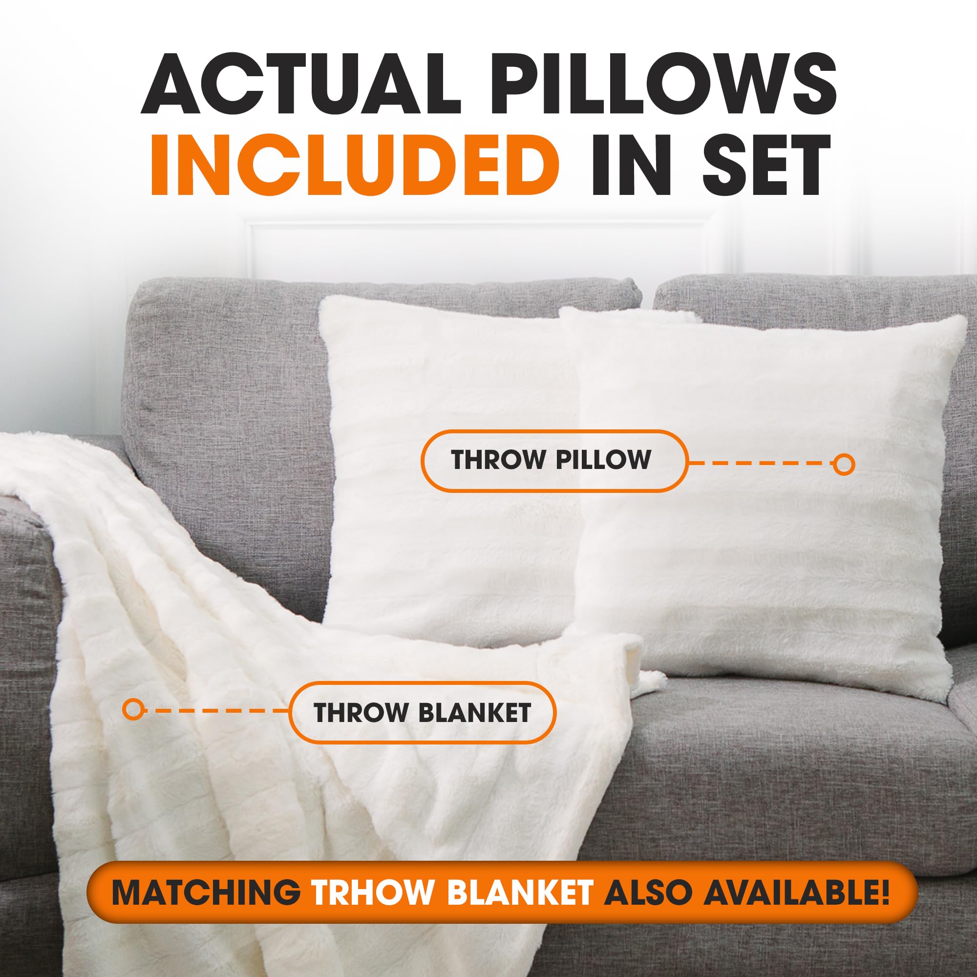 Faux Fur Throw Pillows Set of 2 - 26x26 Inch Soft Decorative Couch & Bed Pillows for Living Room & Bedroom - White Fluffy Accent Pillows for Cozy Home Aesthetic | Perfect for Sofa, Sectional, Dorm & Nursery Decor