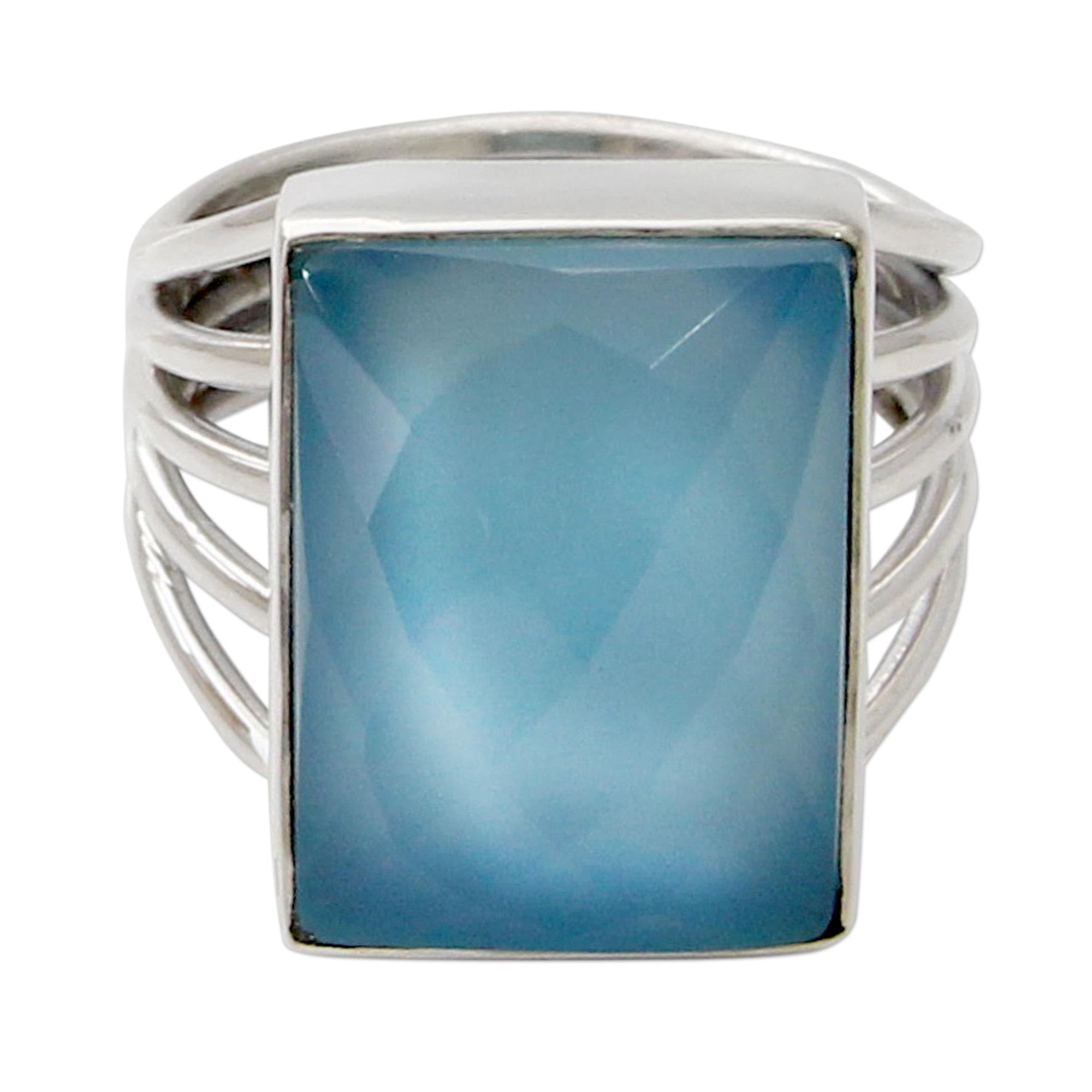 NOVICA Artisan Handmade .925 Sterling Silver Blue Chalcedony Cocktail Ring - 'Sky Reflection' Gemstone Jewelry from India | Perfect for Evening Parties, Weddings & Special Occasions