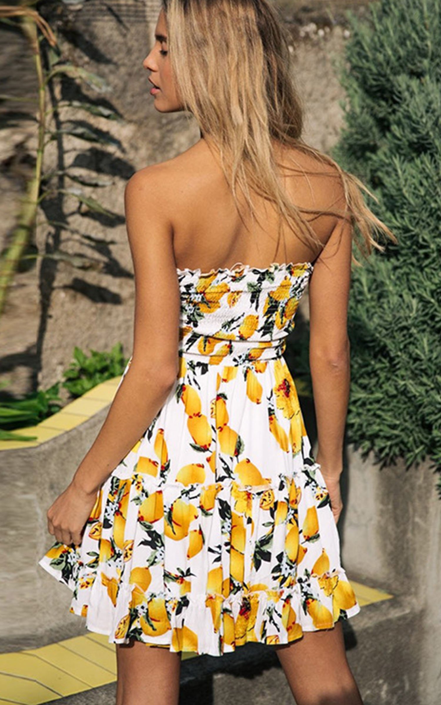 Angashion Women's Floral Strapless Pleated Flowy Skater Mini Tube Dress - Perfect for Summer Parties, Beach Vacations & Date Nights