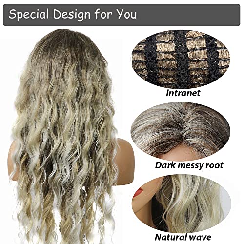 Curly Blonde Brown Reverse Ombre Wig - Long Synthetic Hairpiece for Cosplay, Halloween & Daily Fashion