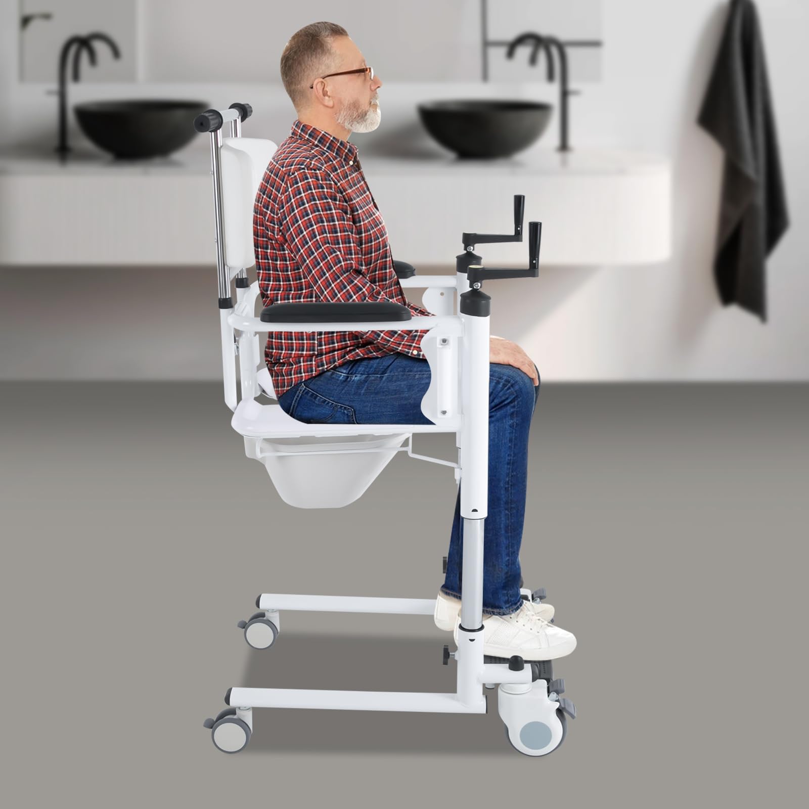 Portable Patient Lift Transfer Wheelchair for Elderly & Disabled - 180° Split Seat with Toilet & Shower Commode | Mobility Aid for Home Care, Hospital Use & Bathroom Safety
