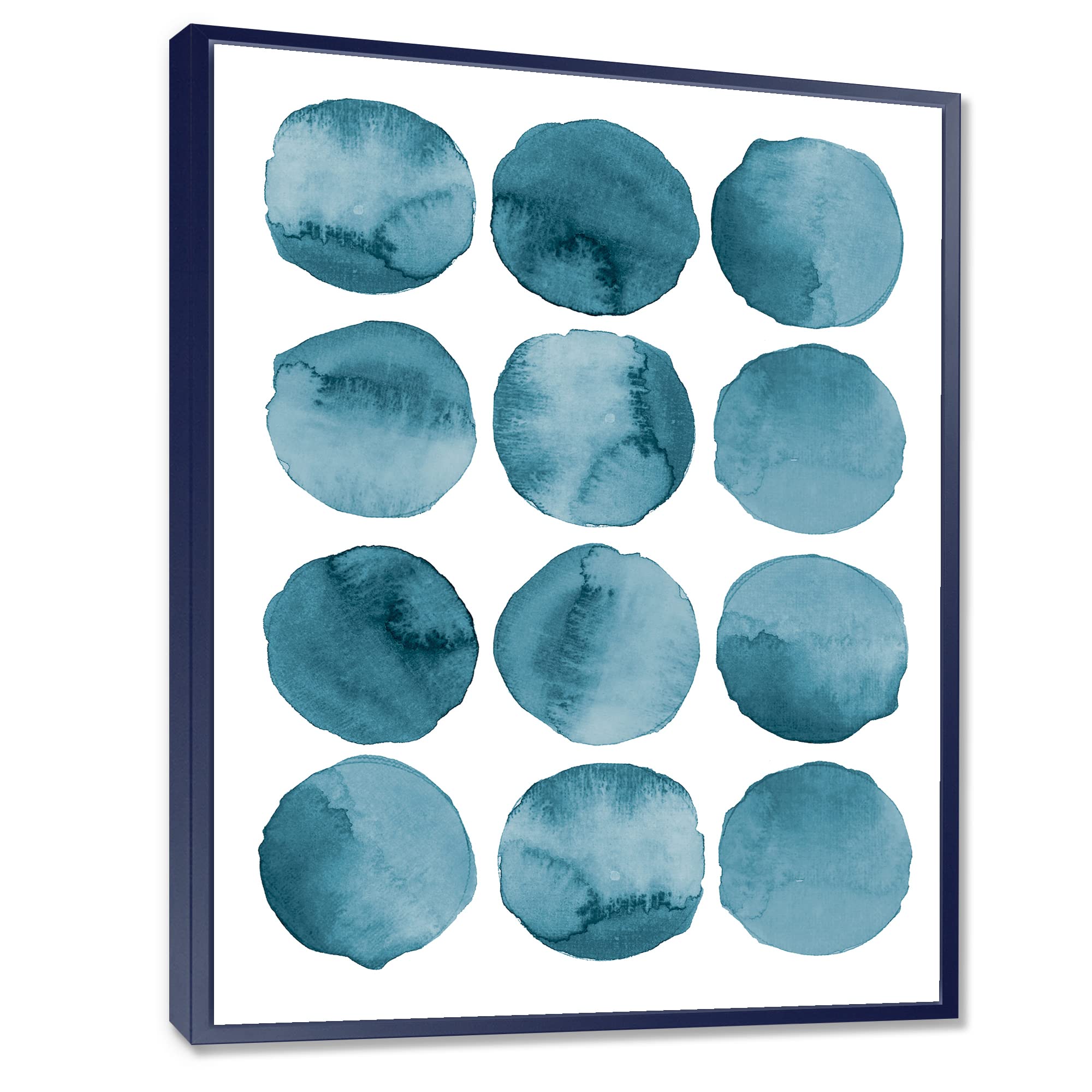 DesignQ Aquamarine Circles Blue Geometric Elements - Modern Framed Canvas Wall Art Print for Living Room, Bedroom & Office Decor