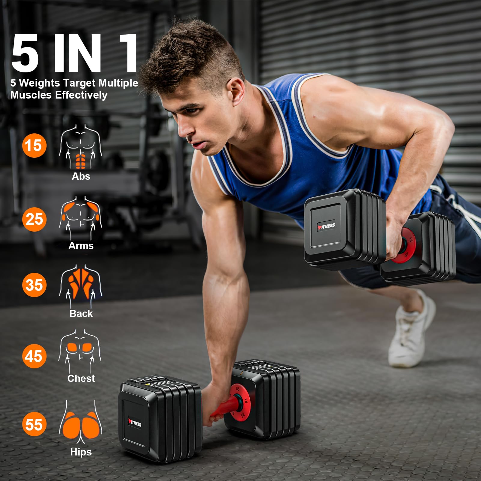 Adjustable Dumbbells Set of 2 - 5 to 50 lbs Quick Change Weights with Anti-Slip Grip - Home Gym Equipment for Men & Women - Perfect for Strength Training, HIIT Workouts, and Home Fitness