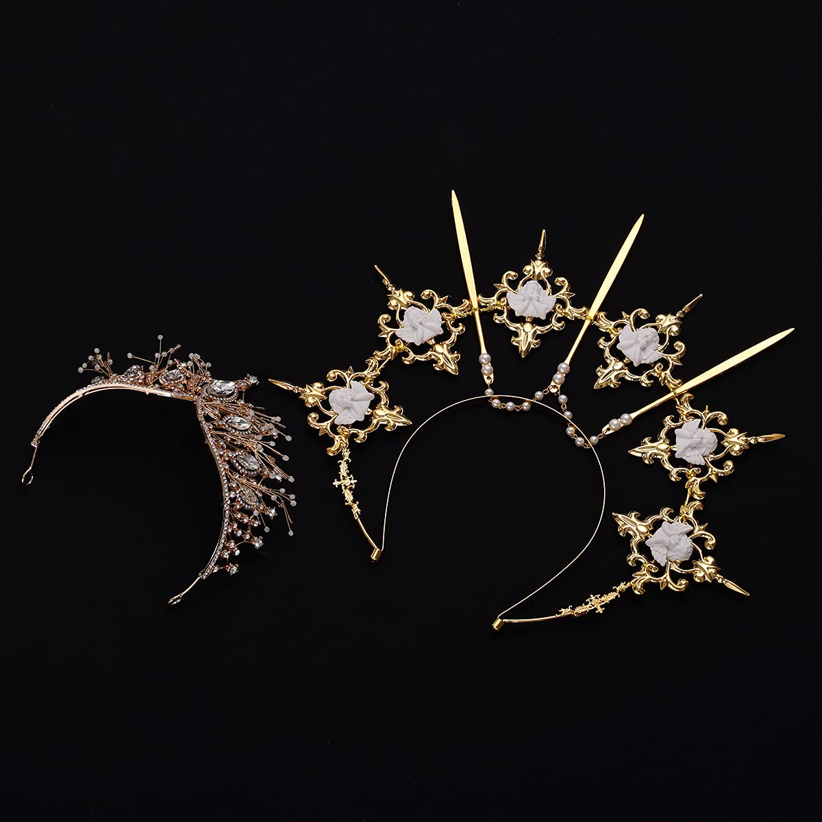 BLESSUME Halo Crown Mary Goddess Headband for Women - Gold Leaf Headpiece for Halloween Costume, Cosplay, Bridal Accessories & Boho Festival Fashion