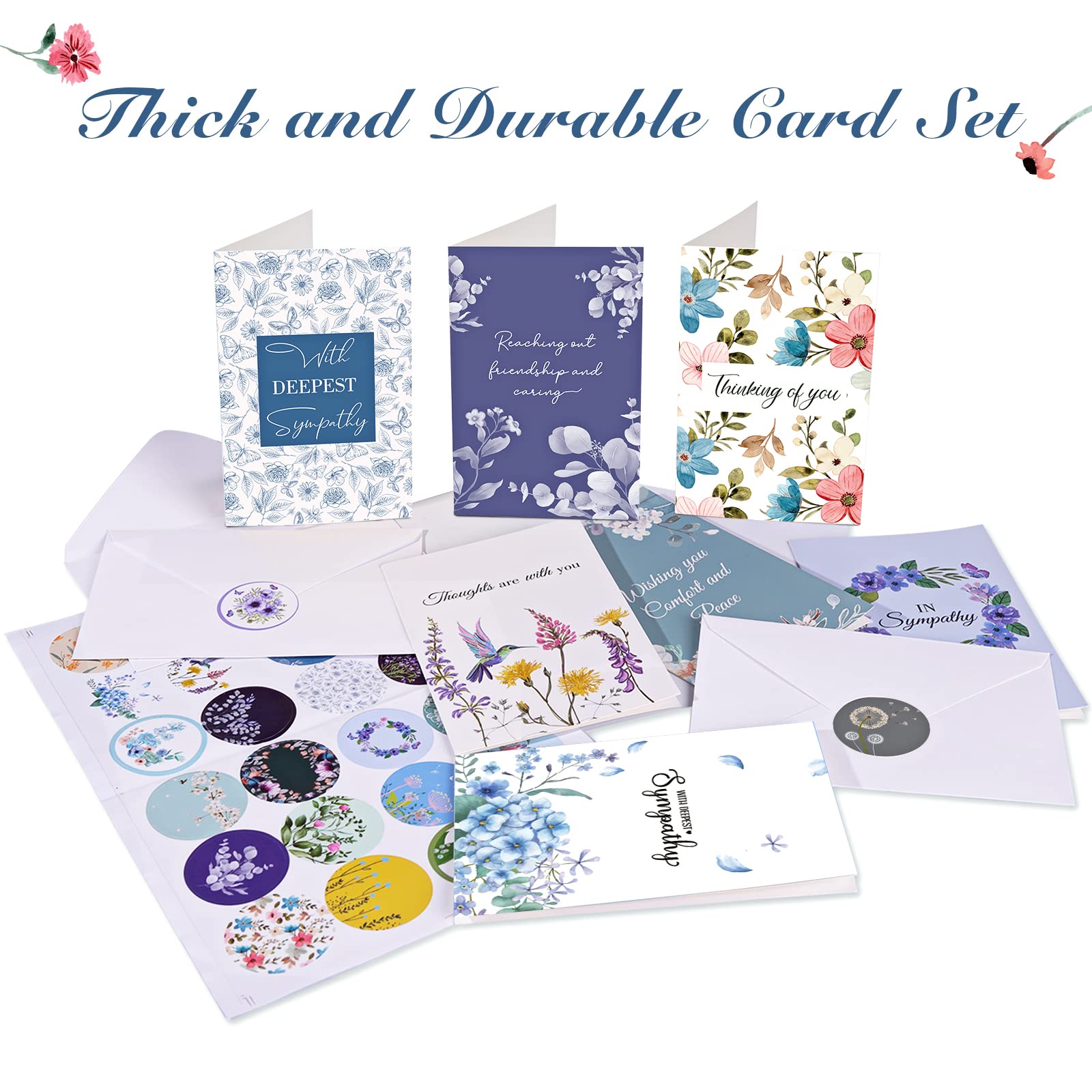 24 Pack Sympathy Cards with Envelopes - Floral Butterfly Condolence Cards with Inspirational Messages, Watercolor Design (4×6 inches) - Perfect for Comforting Grieving Friends & Family