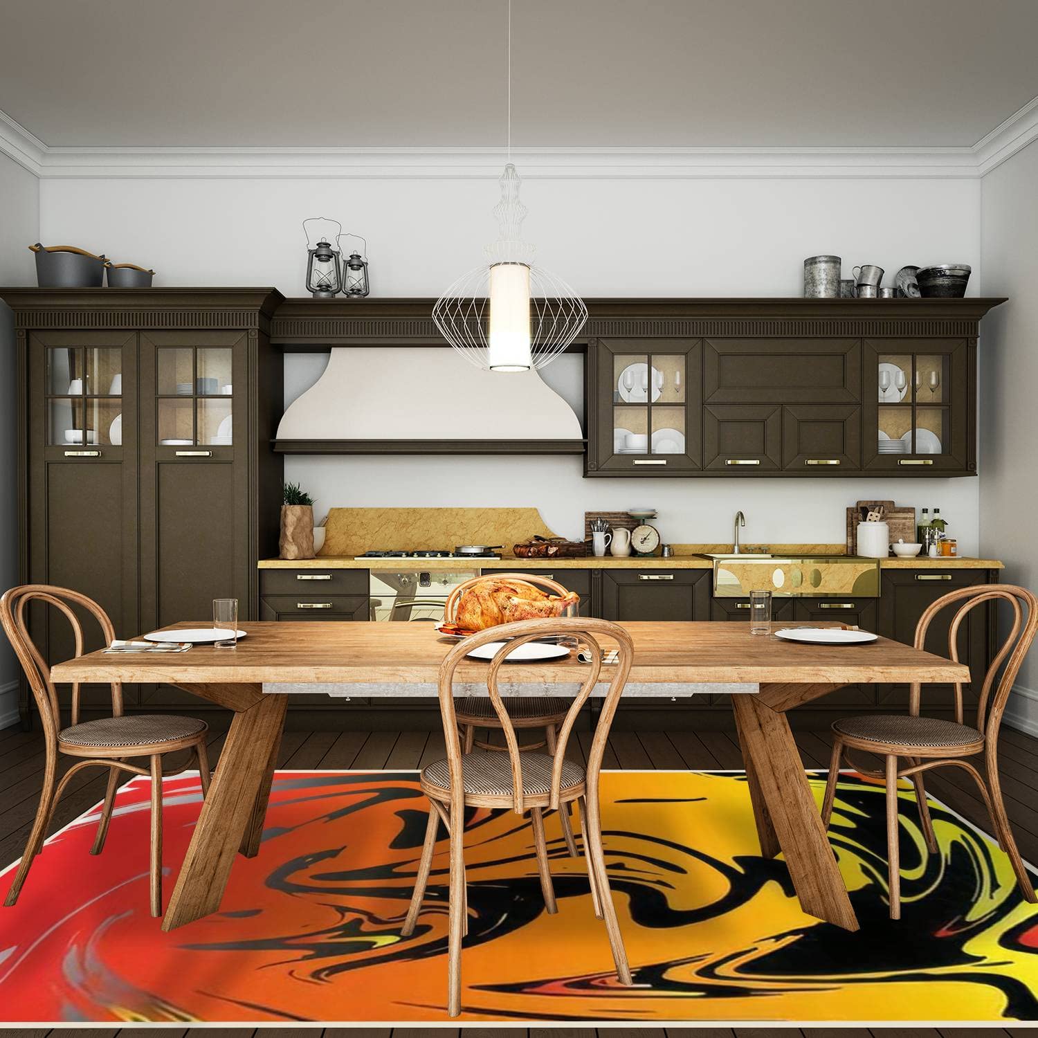 Non-Slip Modern Abstract Tie Dye Area Rug - Red, Yellow & Orange Stain Resistant Carpet for Living Room, Bedroom Decor | Indoor/Outdoor Home Mat Perfect for High-Traffic Areas & Cozy Spaces