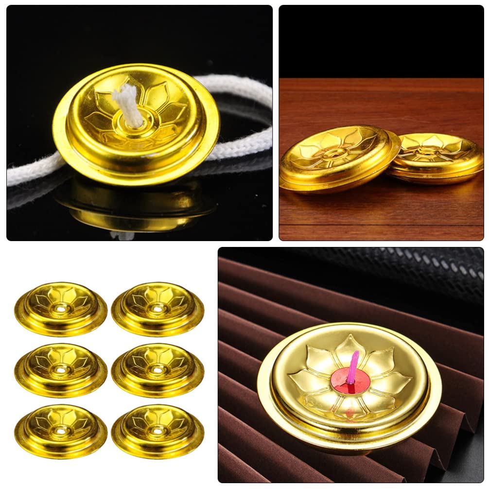 6Pcs Brass Candlestick Holders - Floating Ghee Lamp & Oil Candle Holders for Meditation, Buddhist Altar & Home Decor - Elegant Metal Stand for Spiritual Practice & Relaxation
