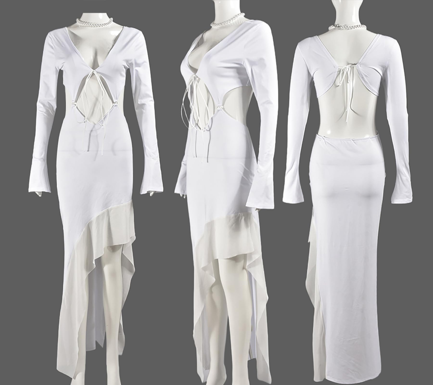 Sexy Cut Out Dresses for Women - Summer Long Sleeve Asymmetric Lace Up Ruffle Maxi Dress | Perfect for Date Night, Club Wear & Evening Parties