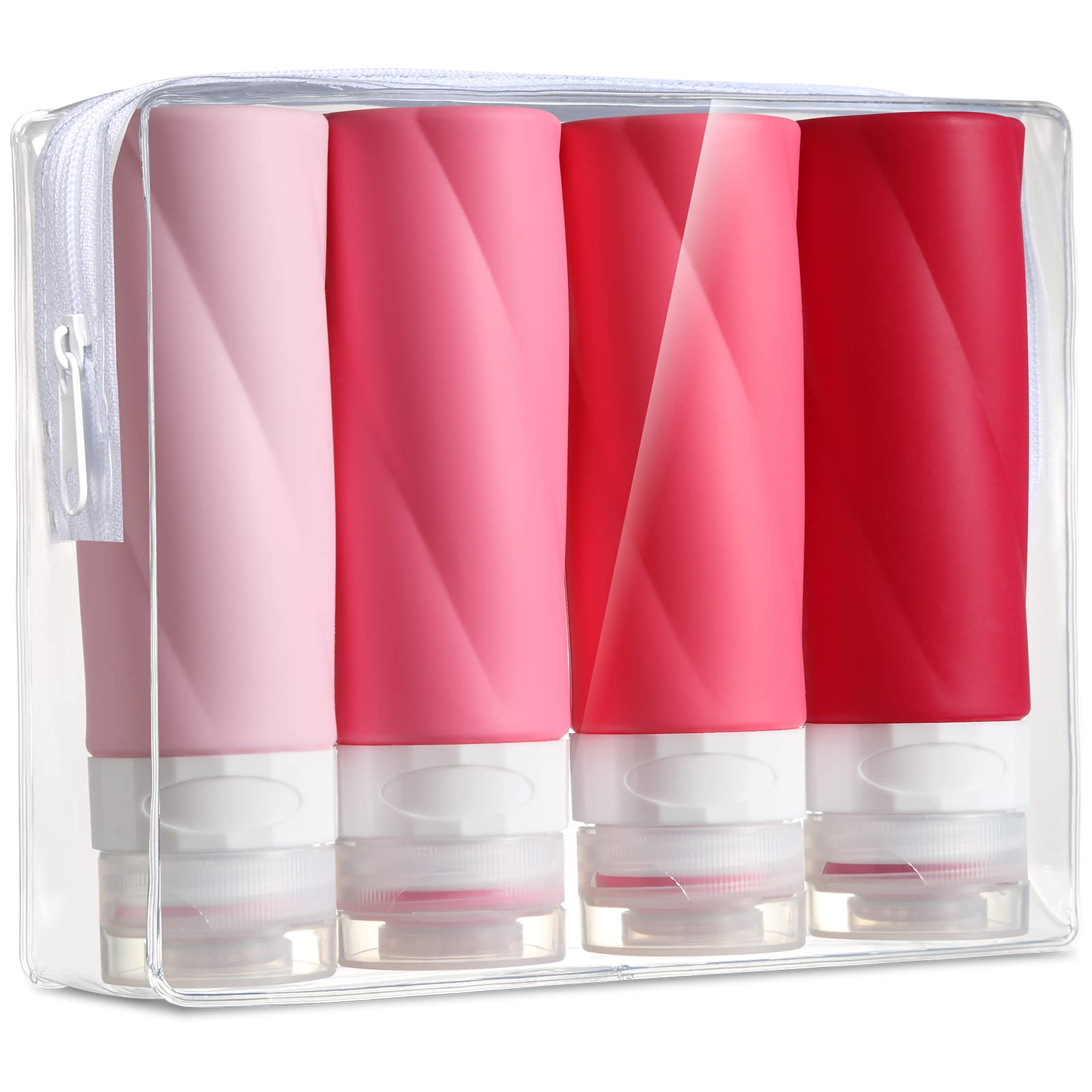 Gemice 3oz TSA Approved Travel Bottles - BPA Free Leak Proof Refillable Toiletry Containers with Clear Travel Bag (4 Pack) - Perfect for Airplane Carry-On, Vacation Essentials & Cosmetic Storage