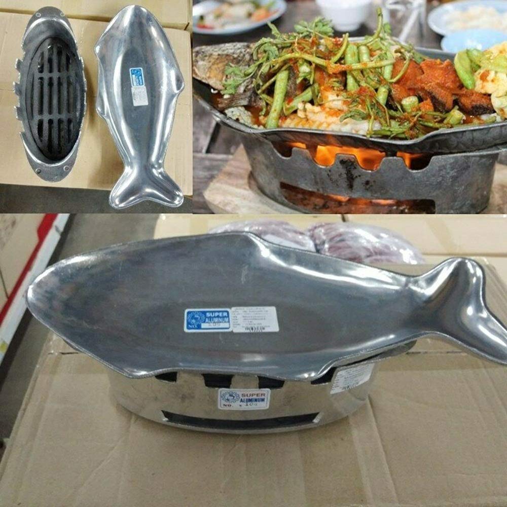 Premium Aluminum Fish-Shaped Hot Pot Tray with Charcoal Stove Set - Asian Thai Style Fondue & Shabu Shabu Cooking Equipment for Home Dining & Party Entertaining