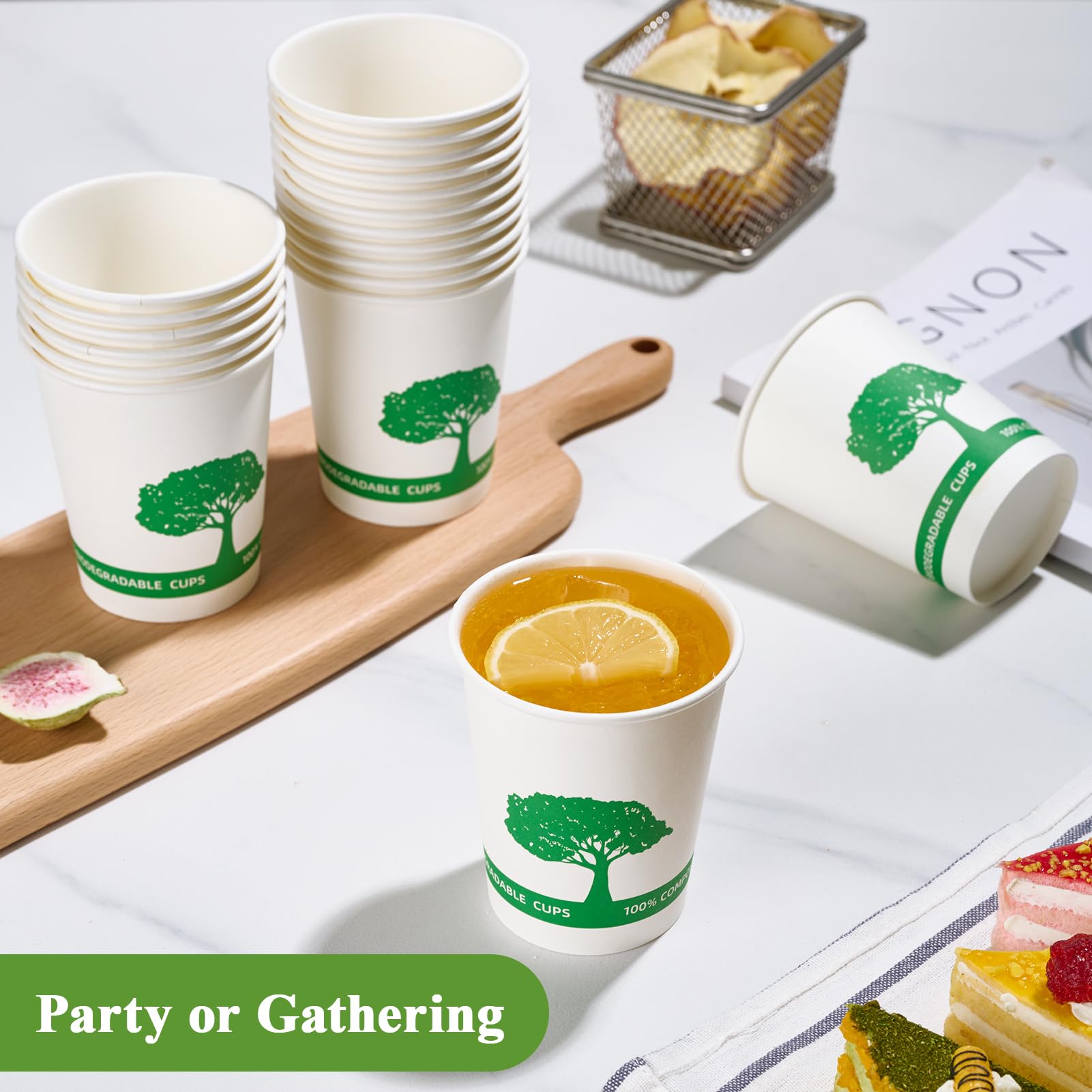 Vplus 400 Pack 8 oz Compostable Paper Coffee Cups | Biodegradable Disposable Hot Drinking Cups | Eco-Friendly Party, Picnic & Event Supplies | Perfect for Coffee Shops, Office Breakrooms & Outdoor Gatherings