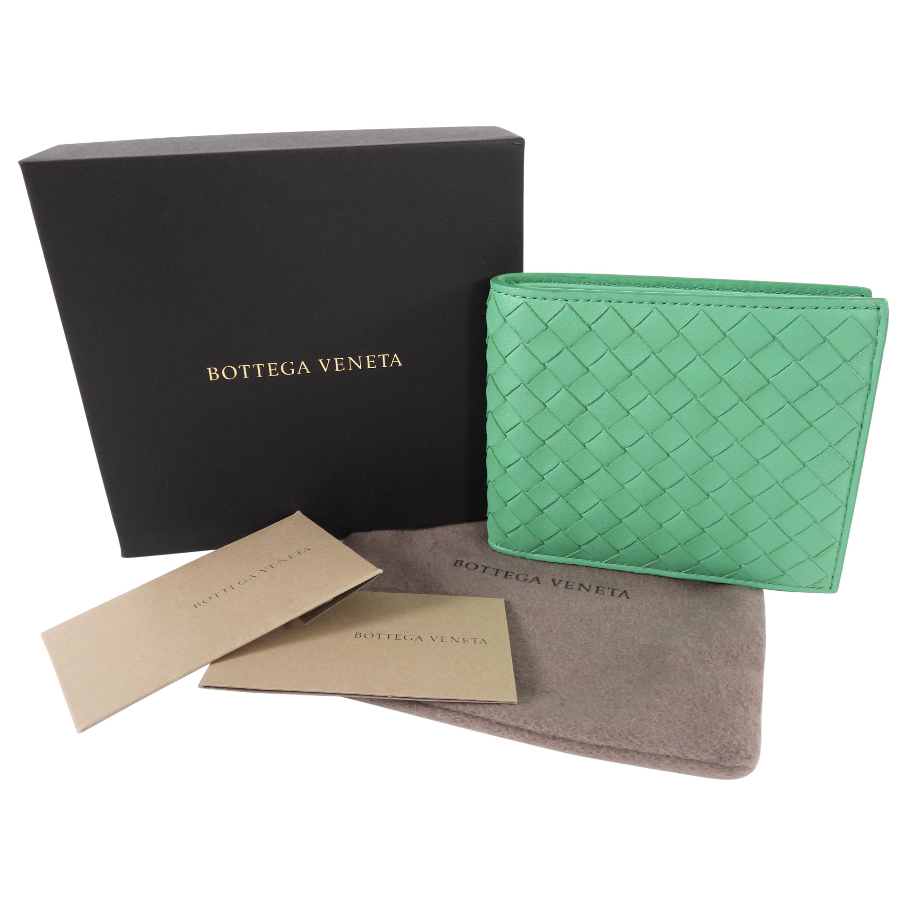Bottega Veneta Green Intrecciato Leather Bifold Wallet for Men - Slim RFID Blocking Credit Card Holder - Perfect for Everyday Use & Travel Essentials