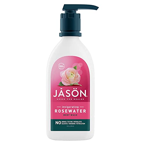 JASON Natural Body Wash & Shower Gel - Invigorating Rosewater, 30 Oz | Moisturizing & Hydrating for Dry Skin | Perfect for Daily Shower & Spa Relaxation at Home