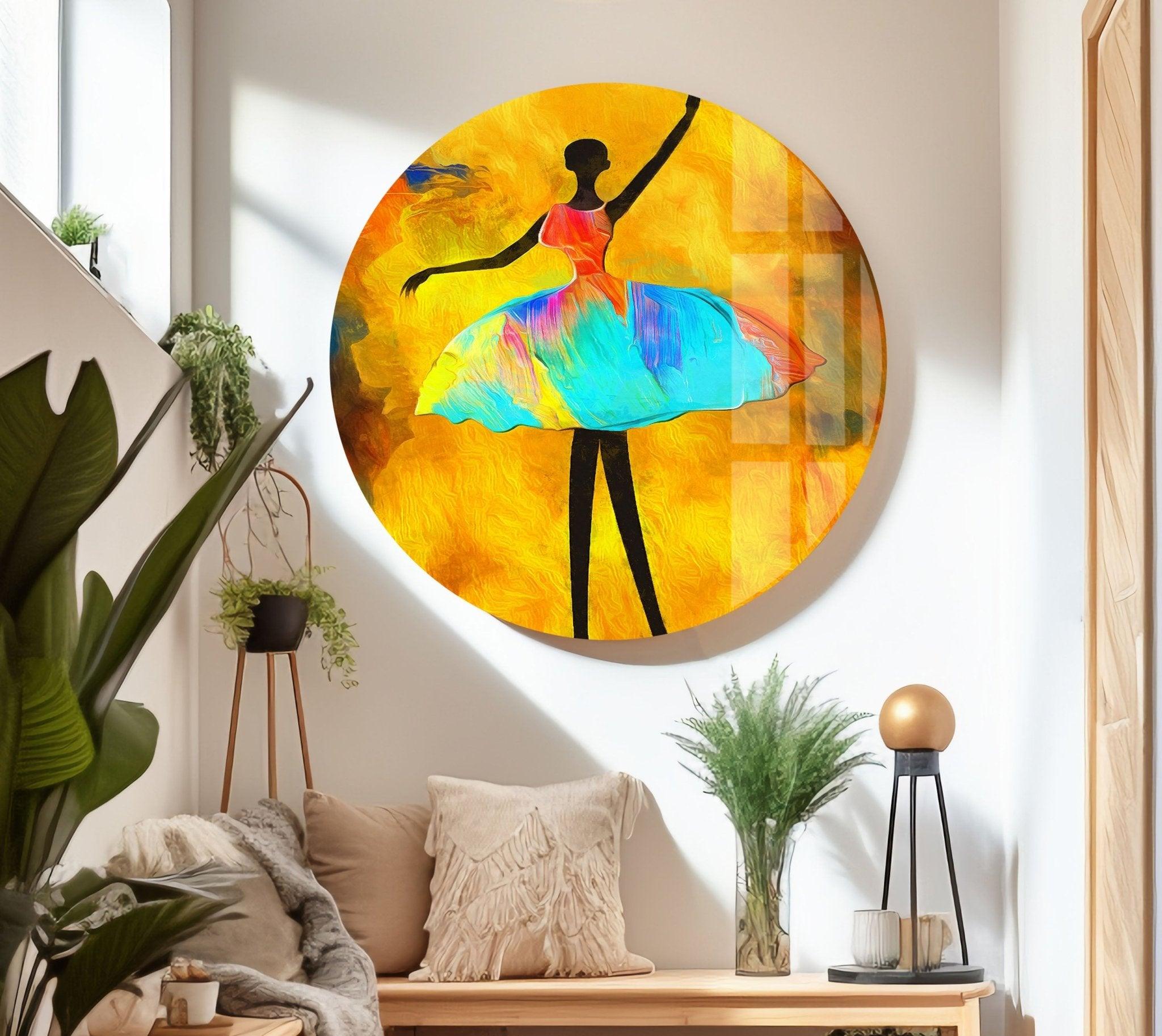 Elegant Ballerina Painting Glass Wall Art - Handmade Ballet Dancer Decor for Living Room, Bedroom & Office - Perfect Gift for Dance Lovers