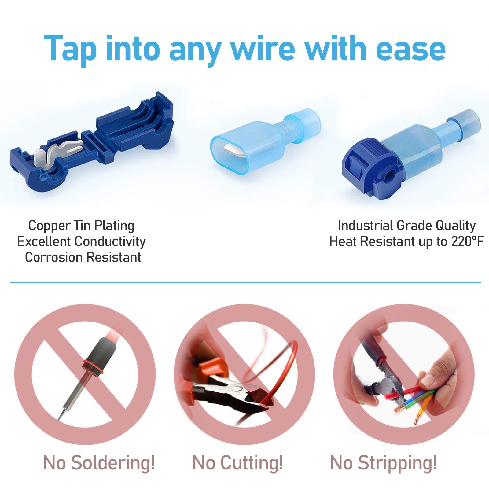 TICONN 480Pcs T Tap Wire Connectors - Quick Splice Electrical Terminals for Automotive, Home & DIY Wiring Projects - Includes Convenient Storage Case (480Pcs) - Perfect for Car Audio Installation, LED Light Wiring & Electrical Repairs
