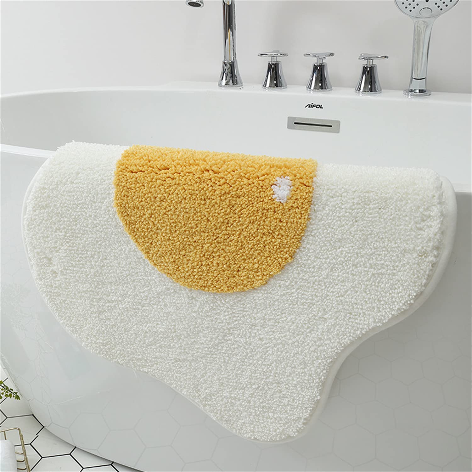 **Ankah Non-Slip Bath Mat - Super Absorbent & Ultra Soft Bathroom Rug with Adorable Poached Eggs Design (18