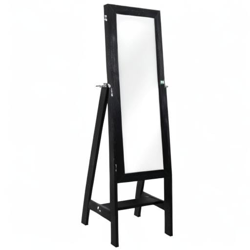 Prinz Black Freestanding Jewelry Storage Cabinet with Full-Length Mirror - Jewelry Organizer with Hooks, Ring Slots & 3 Shelves - Silver Hardware (14' x 55' x 14') - Perfect for Bedroom, Closet & Dressing Room Organization