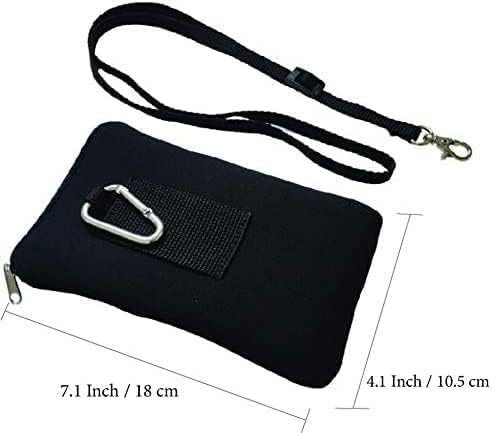 Tainada Shockproof Neoprene Phone Pouch with Zipper - Universal Case for iPhone 16/15 Pro Max/Plus, Samsung Galaxy S24/A54 - Includes Carabiner, Neck Lanyard & Belt Loop (Black Geometric Pattern) - Perfect for Hiking, Travel & Everyday Protection