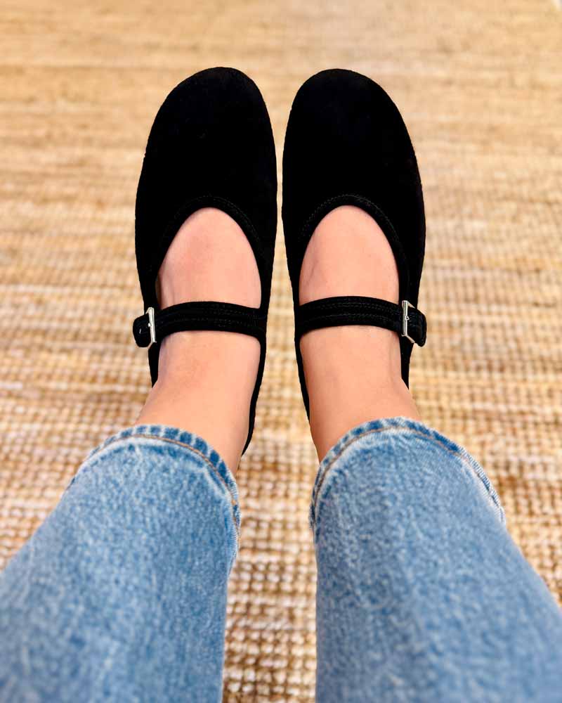 Black Suede Leather Ballet Flats for Women - Comfortable Slip-On Shoes for Work, Travel & Casual Wear