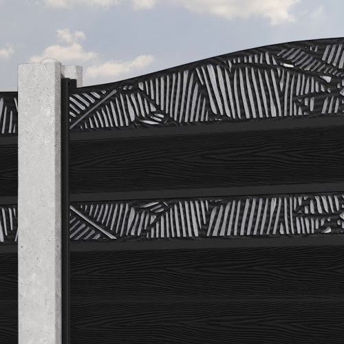 Classic Black Feather Curved Top Split Screen Fence Panel for Existing Concrete Posts - Perfect for Backyard Privacy, Patio Decor, and Garden Landscaping