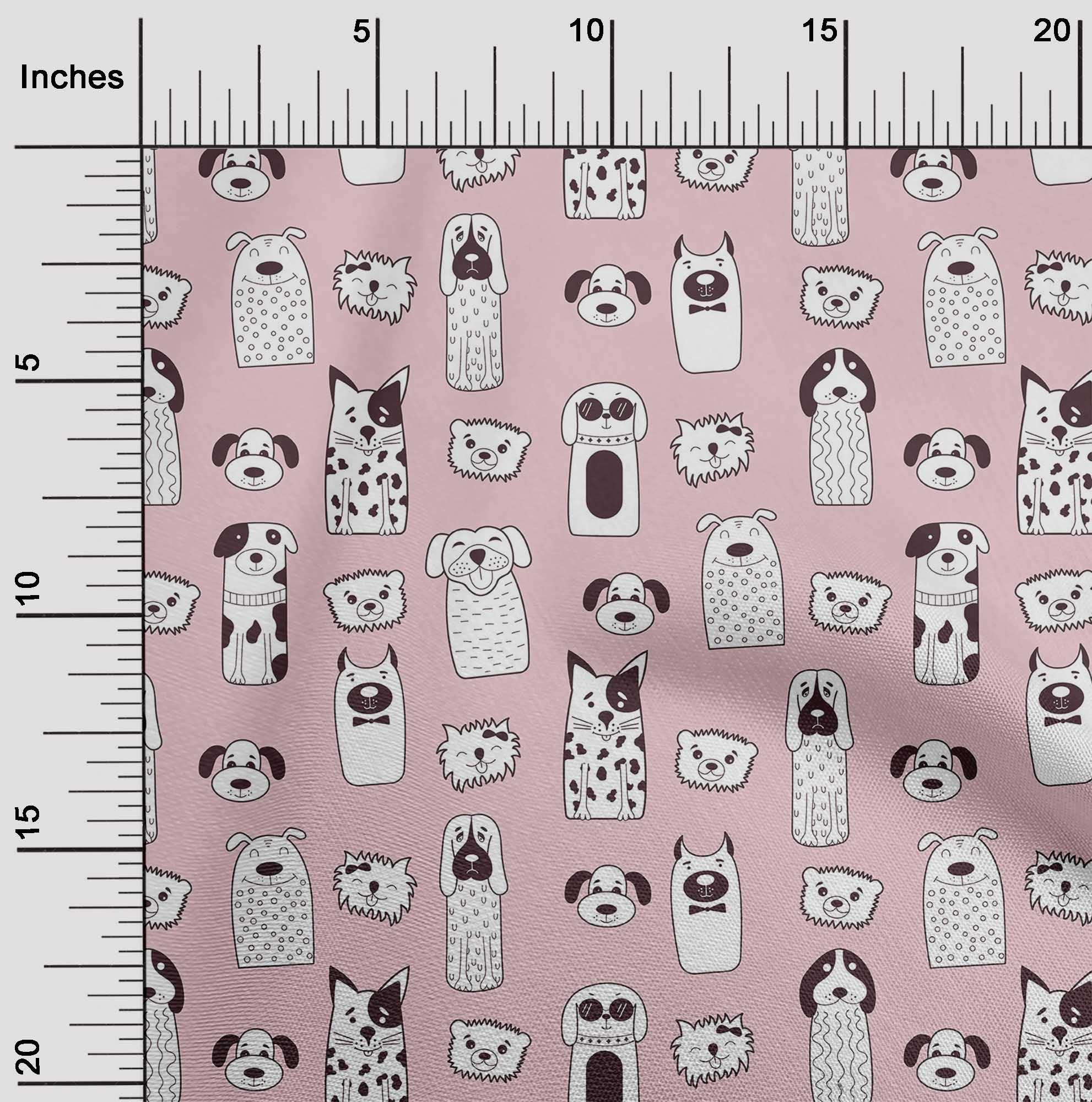 oneOone Cotton Cambric Light Pink Floral & Puppies Print Fabric - 42 Inch Wide Dress Material by The Yard | Perfect for DIY Dresses, Skirts, and Home Decor Projects