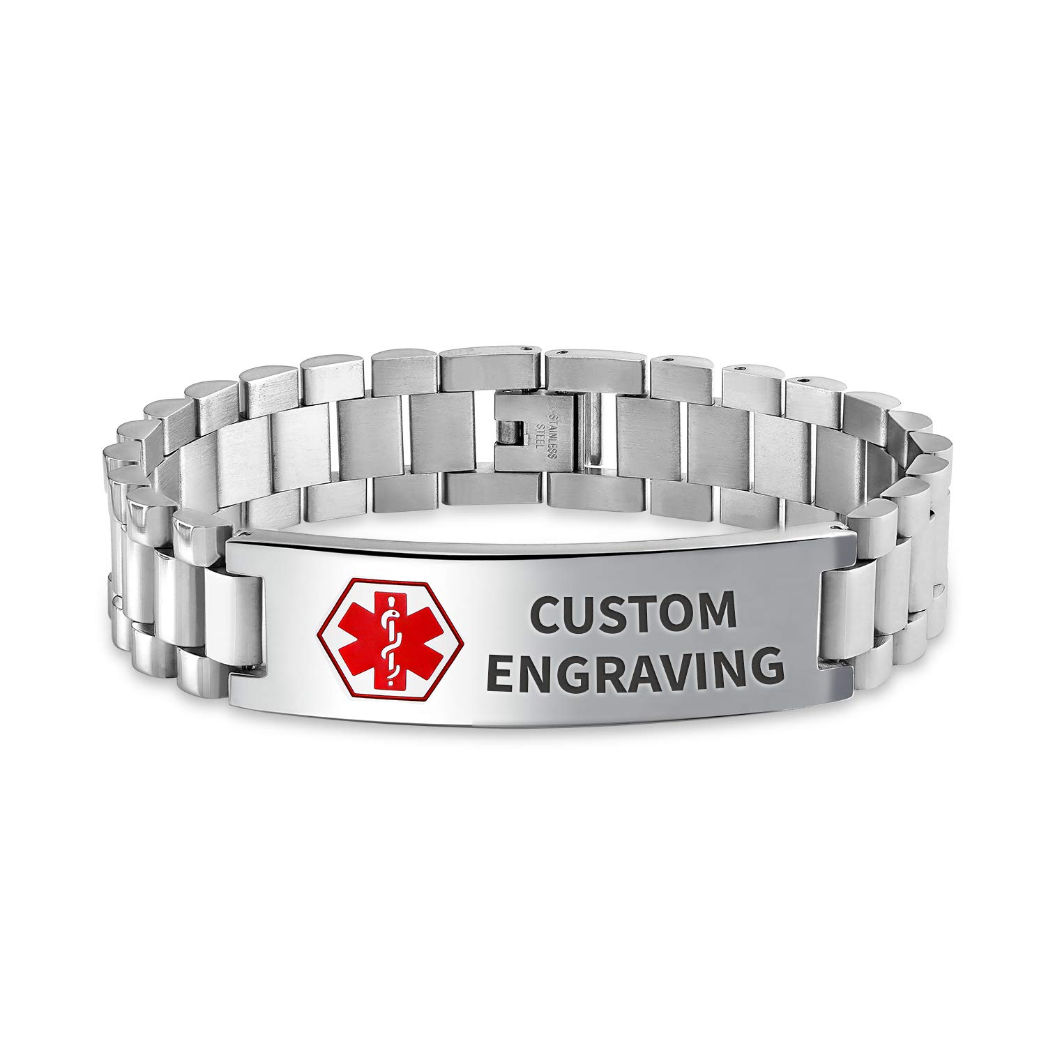 Custom Engraved Medical ID Bracelet for Men - Stainless Steel Adjustable 8.5