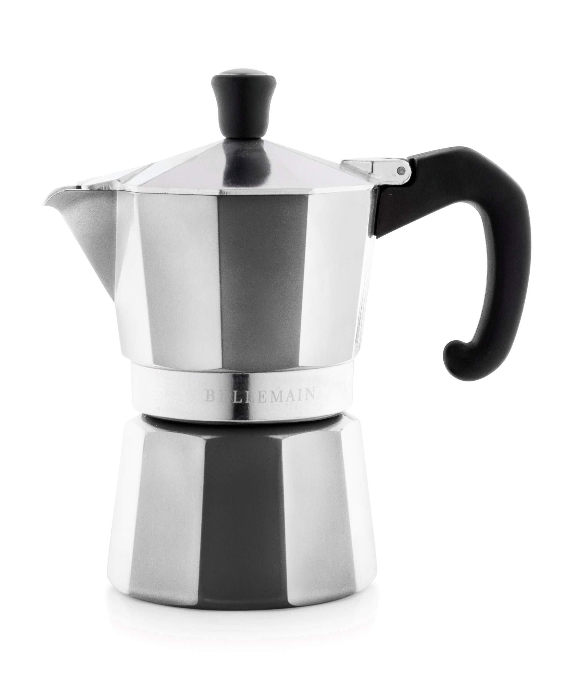 Bellemain Stovetop Espresso Maker Moka Pot - 3 Cup Italian Coffee Maker for Gas & Electric Stoves - Silver Aluminum - Perfect for Home, Office & Camping Coffee Brewing