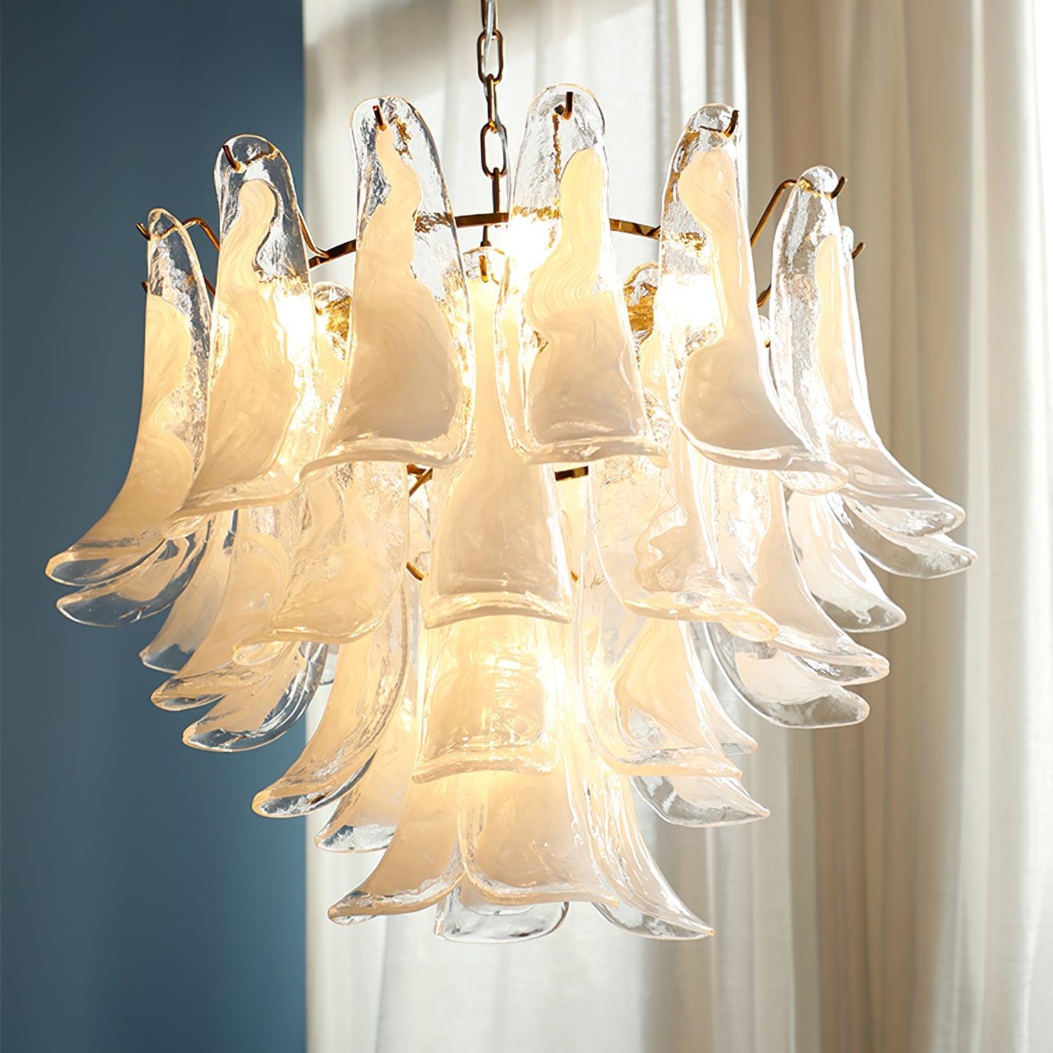Exquisite Murano Glass Leaf Chandelier - Handcrafted Venetian Crystal Pendant Light Fixture for Dining Room, Living Room & Bedroom Decor