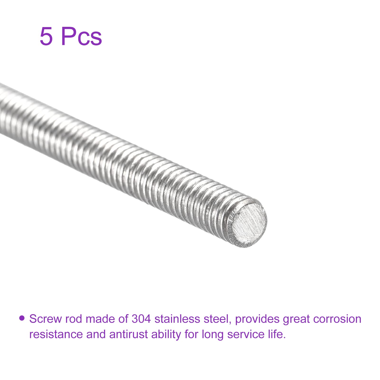 DMiotech 5 Pack M4 x 150mm 304 Stainless Steel Fully Threaded Rods with Right Hand Threads - Ideal for DIY Projects, Furniture Assembly, and Mechanical Repairs