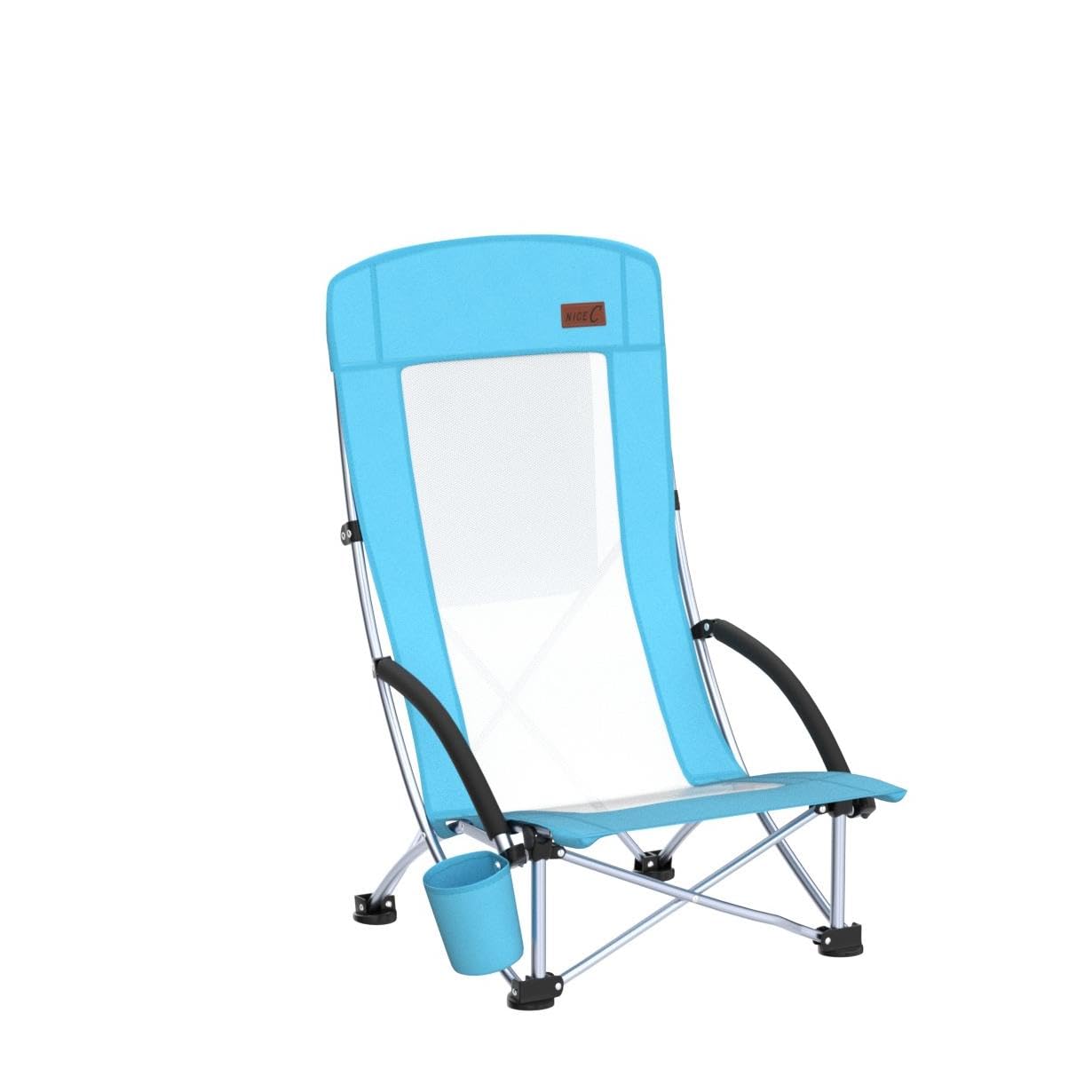 Premium 2-Pack High Back Beach Chairs for Adults with Cooler, Cup Holder & Carry Bag - Heavy Duty Compact Folding Chairs for Outdoor, Camping, BBQ, Travel, Picnic, Festival - Perfect for Beach Vacations, Backyard Relaxing & Summer Adventures (Blue)