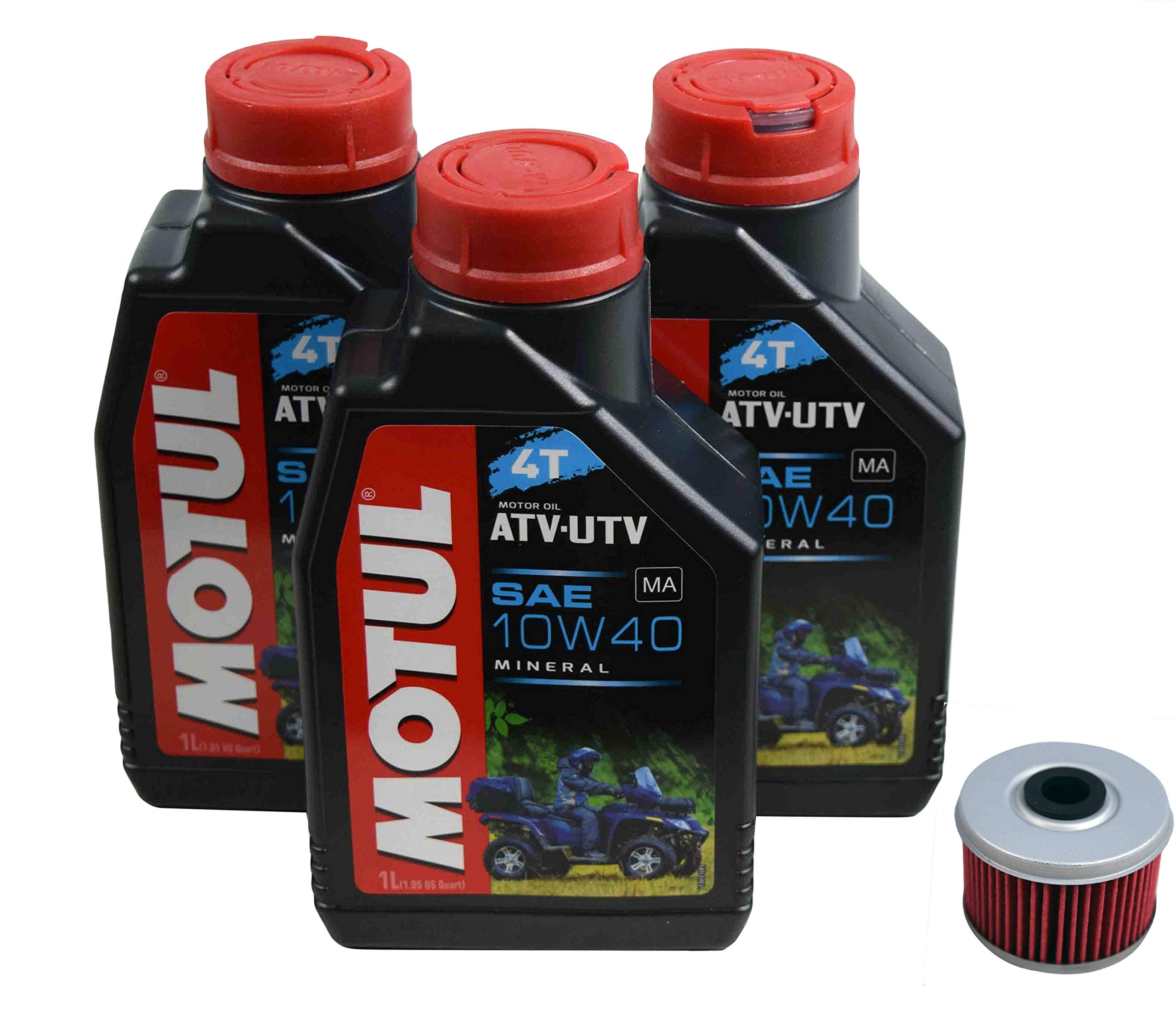 Motul 105878 10W-40 Mineral Engine Oil Change Kit with K&N Performance Oil Filter (3 x 1 Liter Bottles & KN-113 Filter) - Ideal for Motorcycle, ATV & Small Engine Maintenance