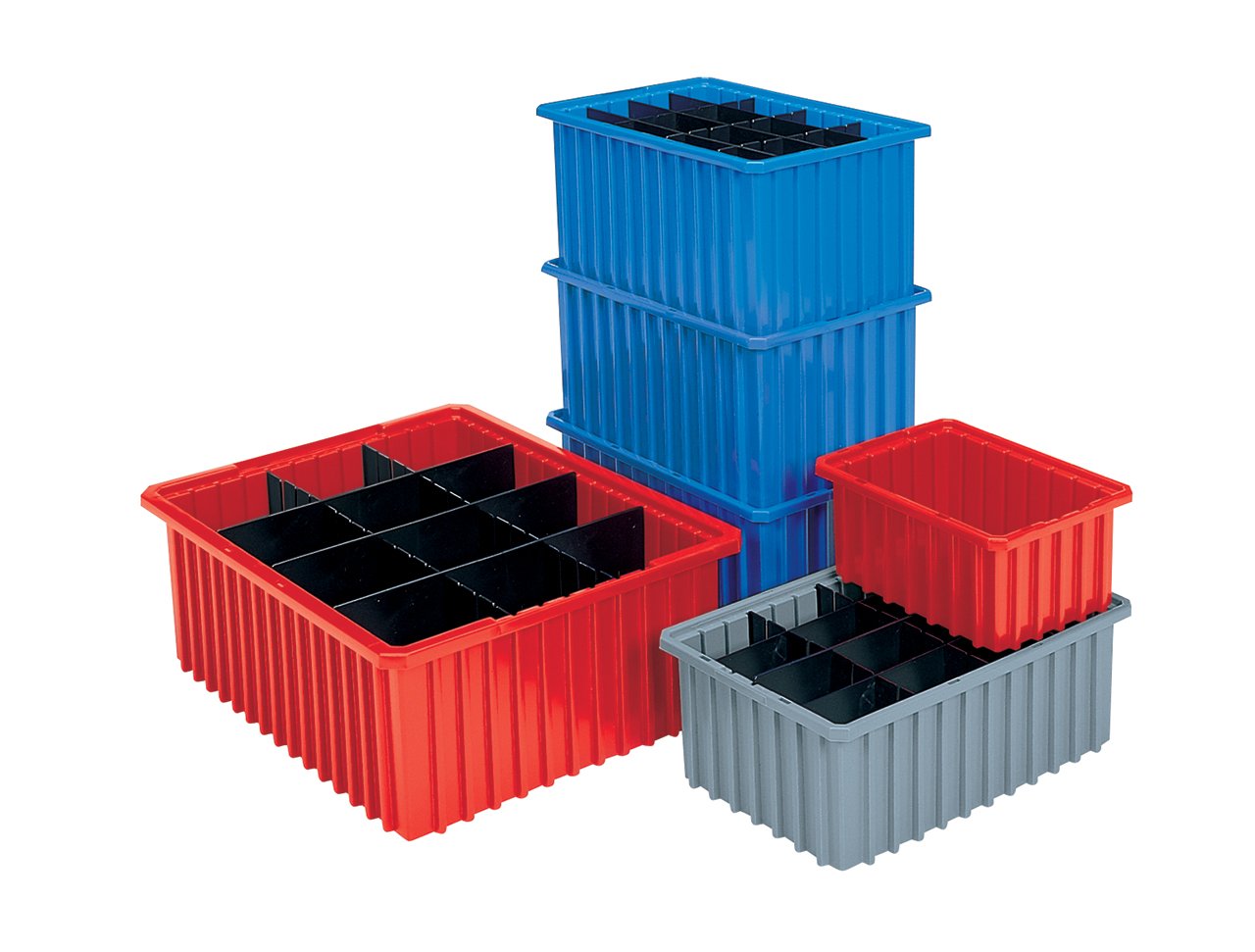 Akro-Mils 33168 Stackable Plastic Storage Bins with Dividers - 6 Pack Red Modular Organizer Box (16.5
