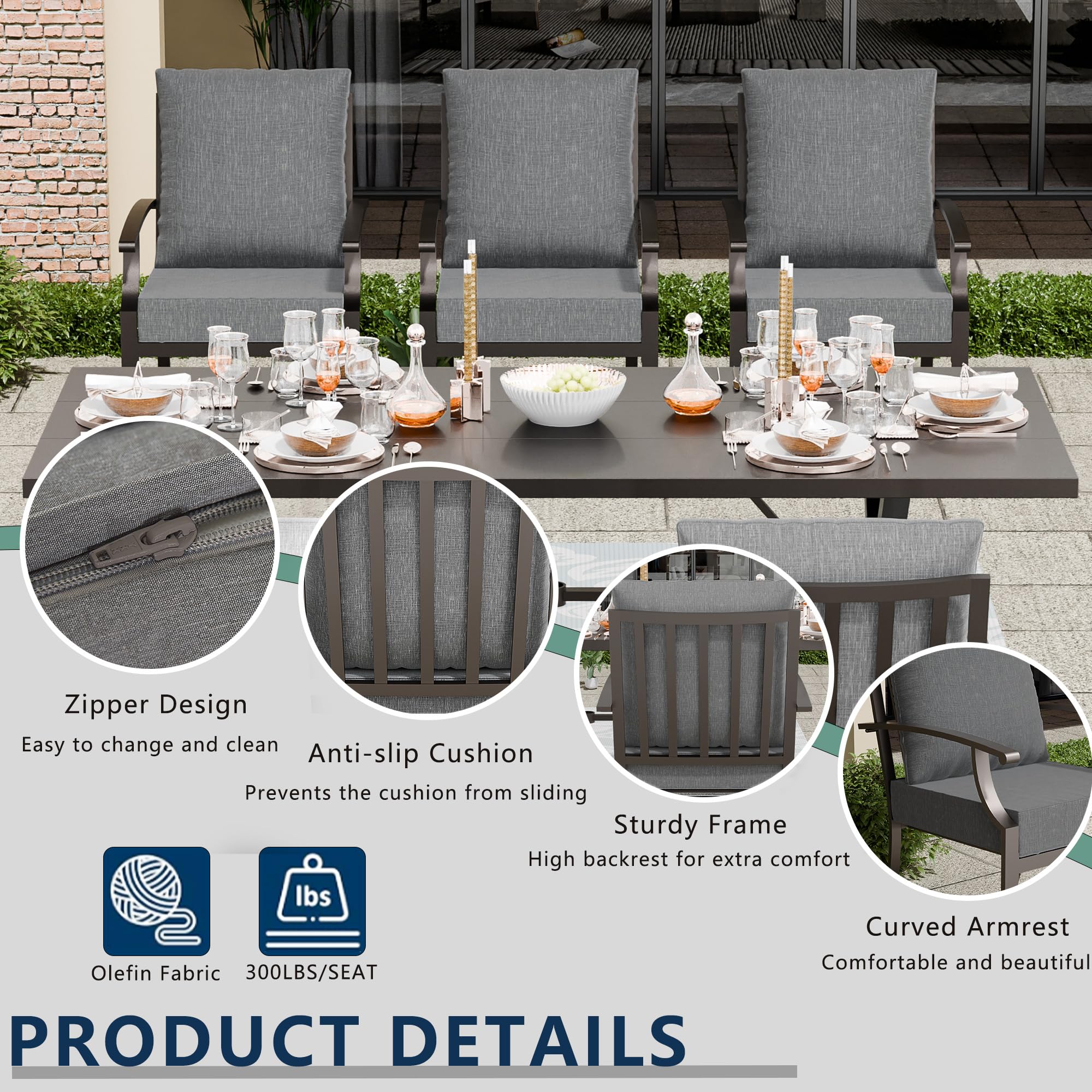7-Piece Outdoor Dining Set for 6 - Rectangular Patio Table with Umbrella Hole & Weather-Resistant Chairs - Perfect for Backyard BBQs, Garden Parties & Poolside Dining