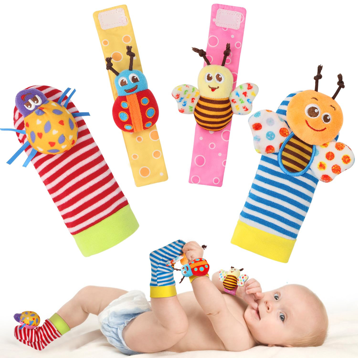 Bloobloomax Baby Rattles Toys 0-12 Months - Hand & Foot Toys for Newborns - Perfect Baby Shower Gifts for Girls & Boys