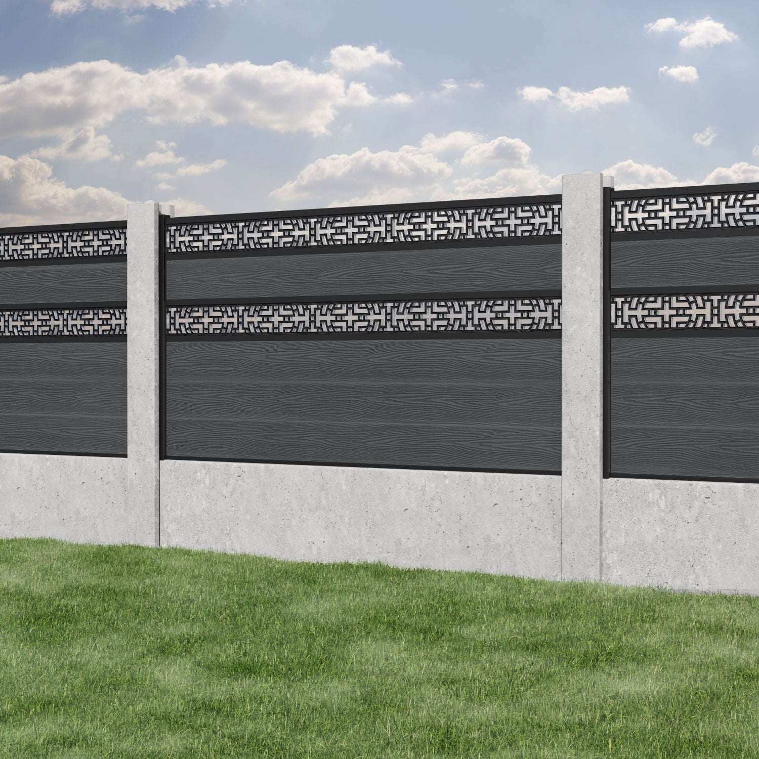 Classic Kumo Split Screen Fence Panel - Dark Grey Privacy Fence for Concrete Posts | Outdoor Garden, Patio, and Backyard Decoration