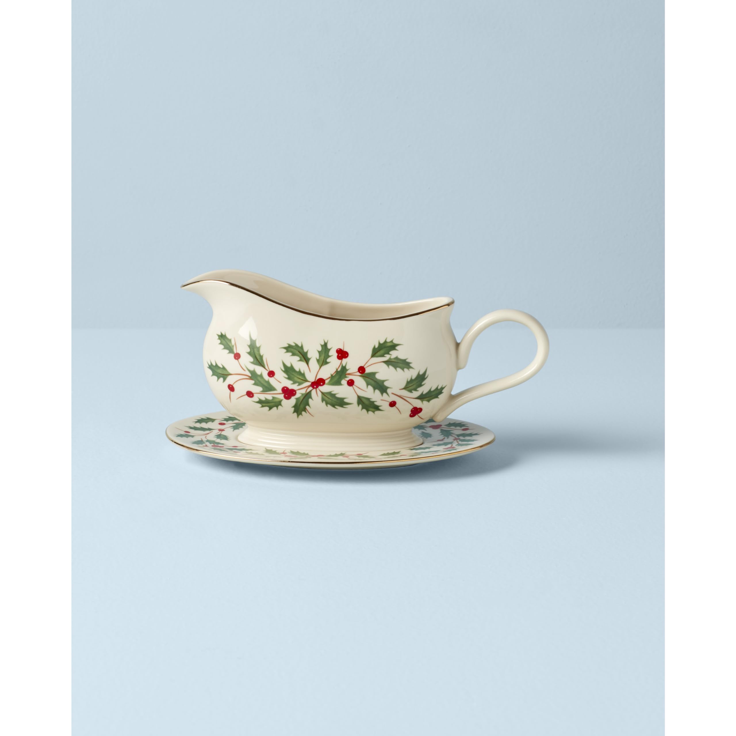 Lenox 843318 Holiday Gravy Boat with Stand - Elegant Christmas Serving Dish for Turkey, Ham & Holiday Dinners - Perfect for Thanksgiving, Christmas & Family Gatherings